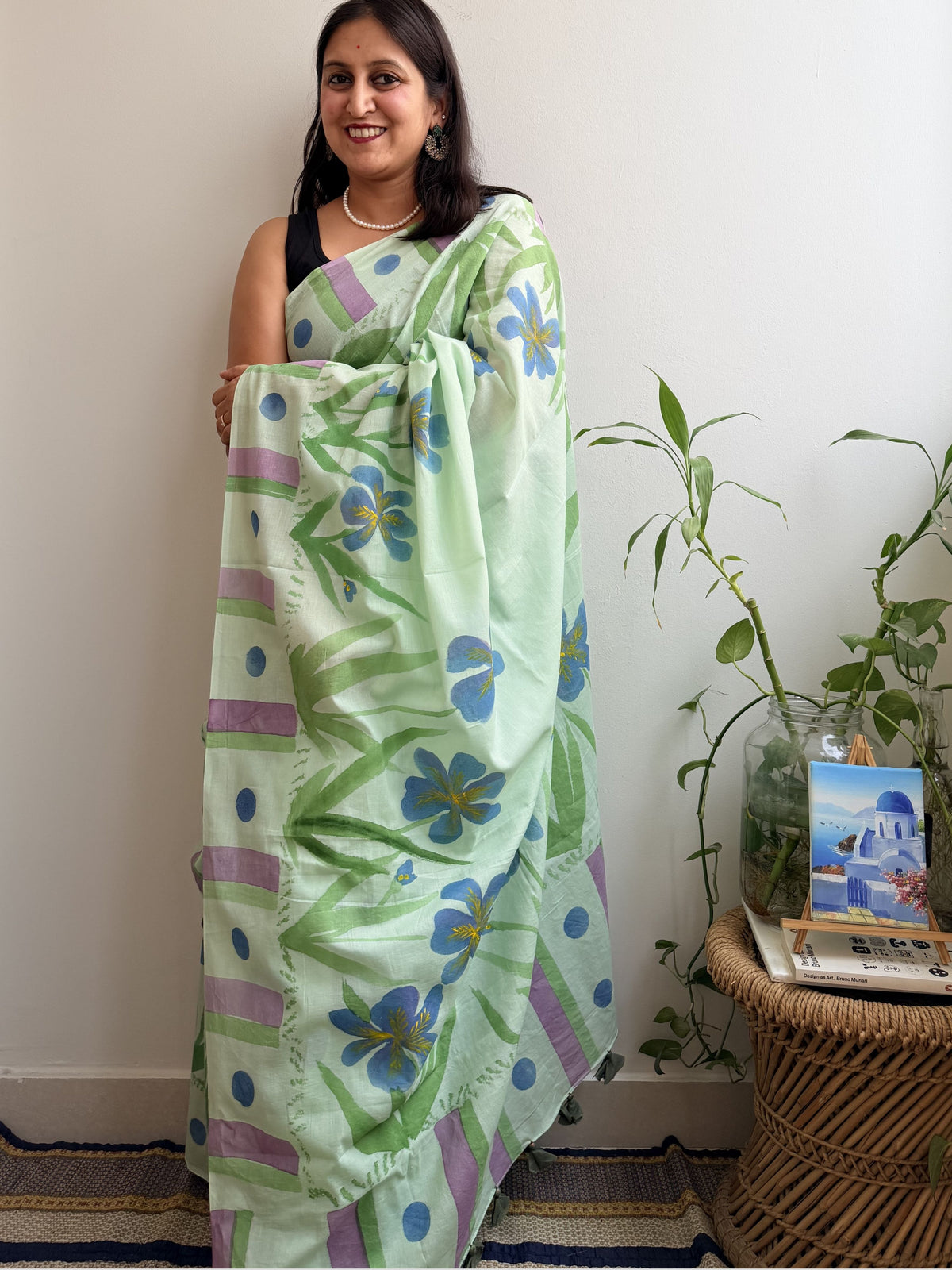 Iris Painted Mul Cotton Saree