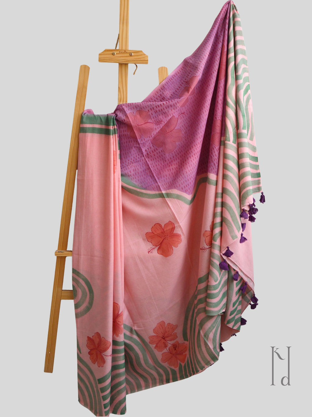 Bagiya Painted Mul Cotton Saree- Pink