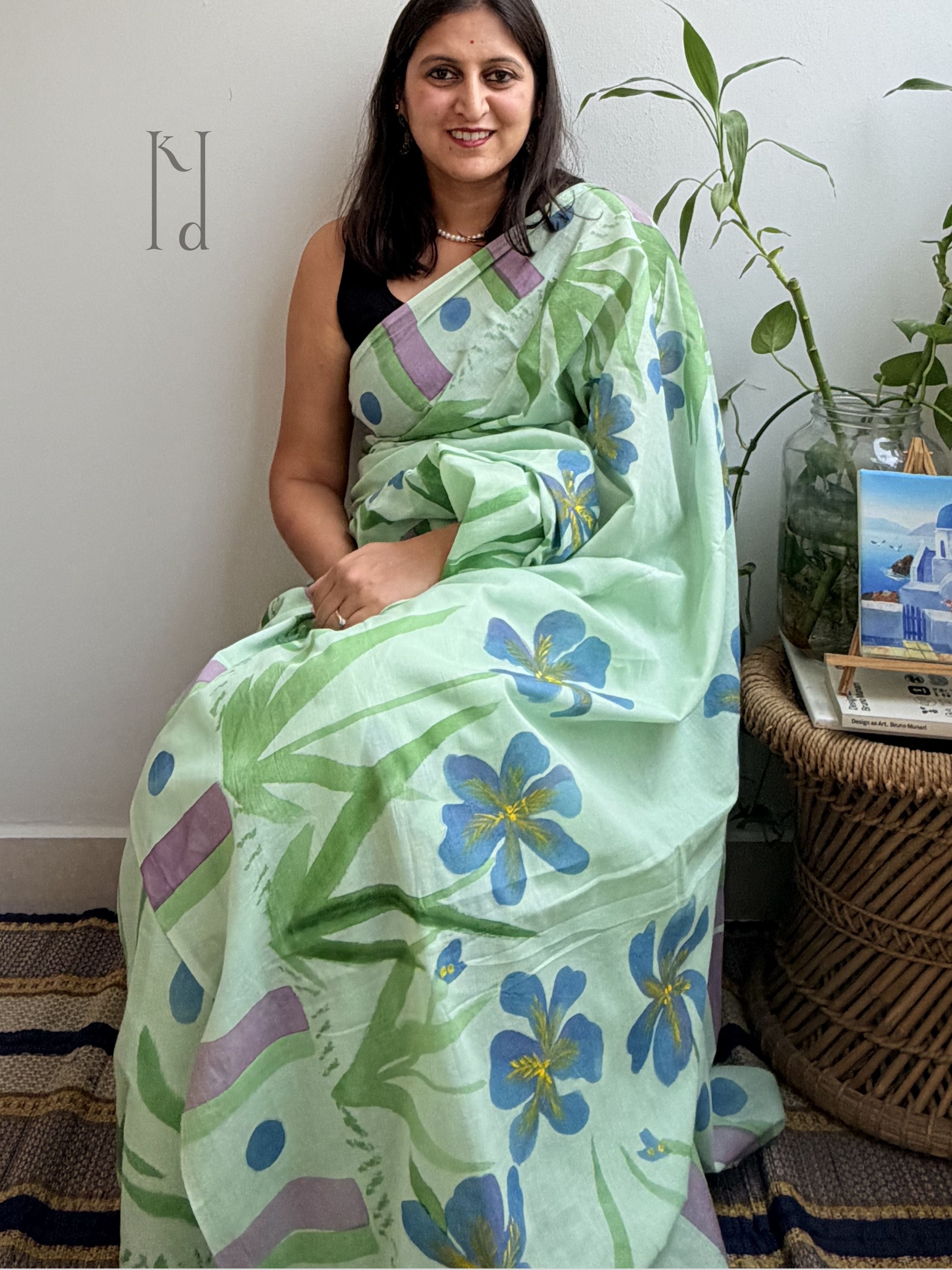 Iris Painted Mul Cotton Saree