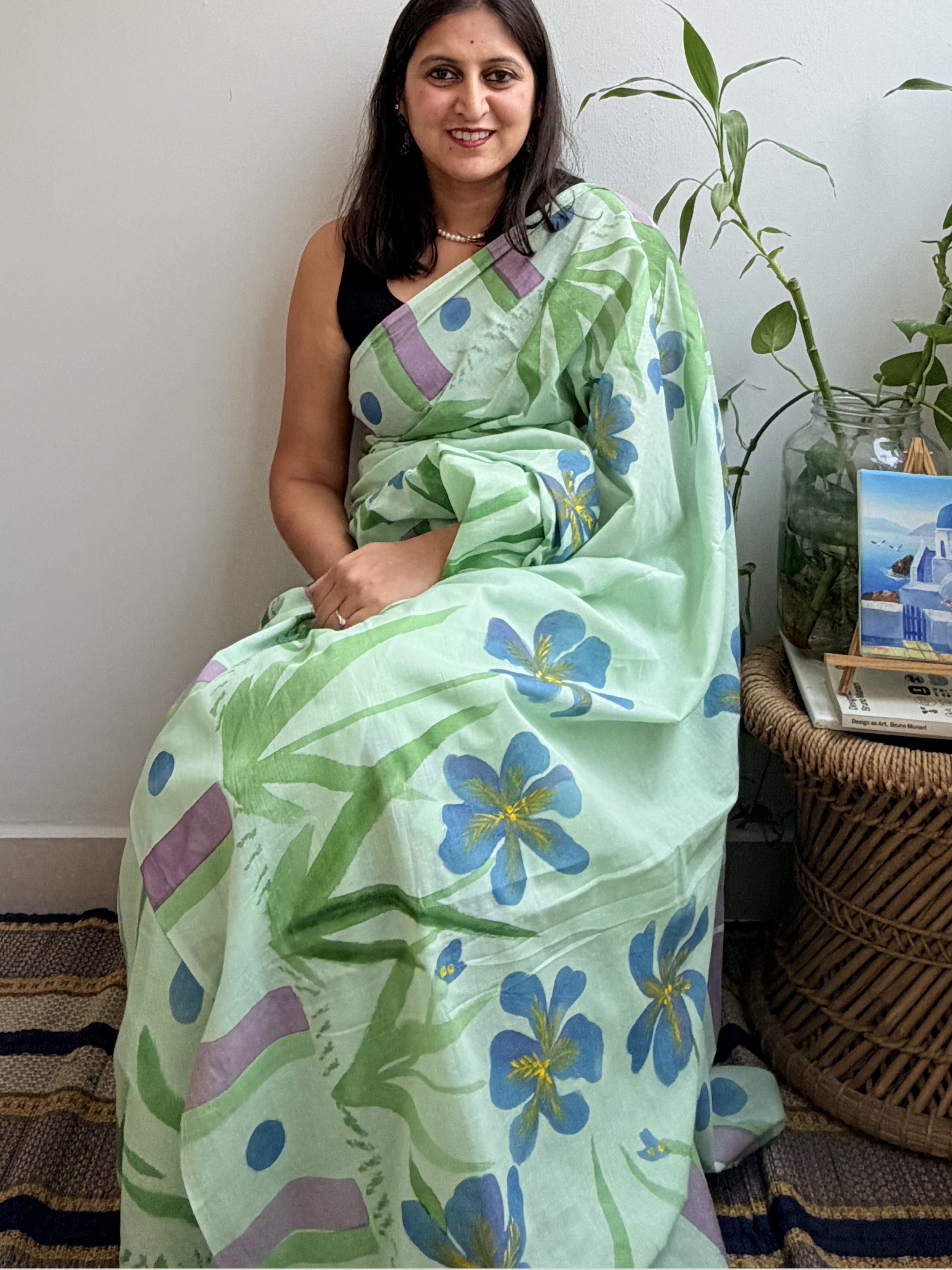 Iris Painted Mul Cotton Saree