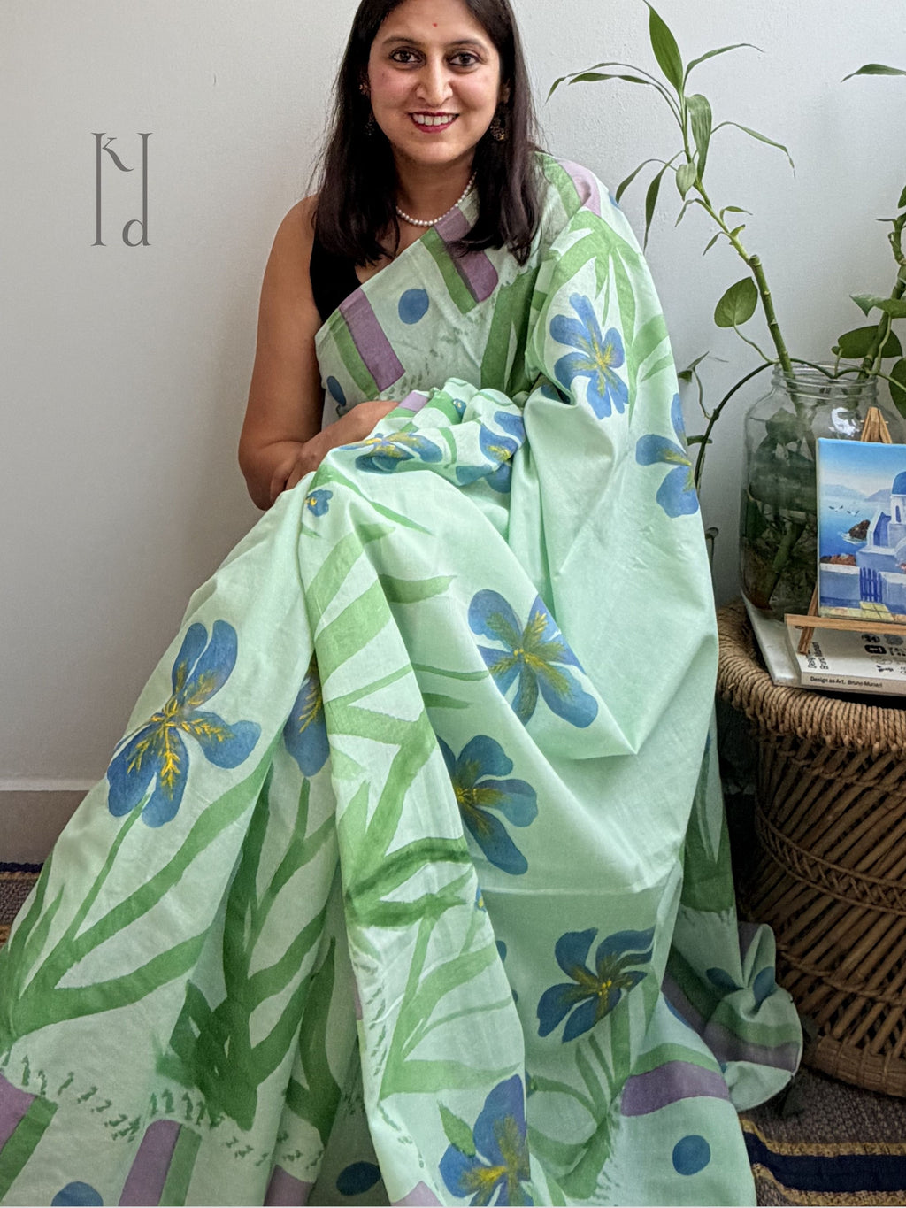 Iris Painted Mul Cotton Saree