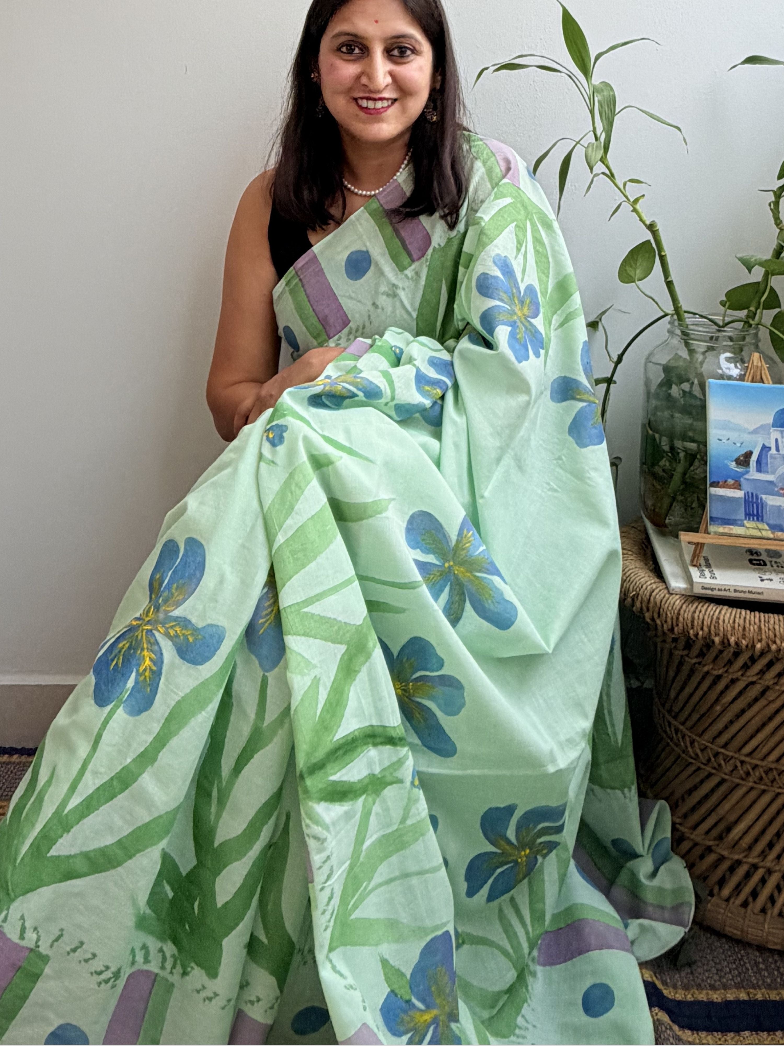 Iris Painted Mul Cotton Saree