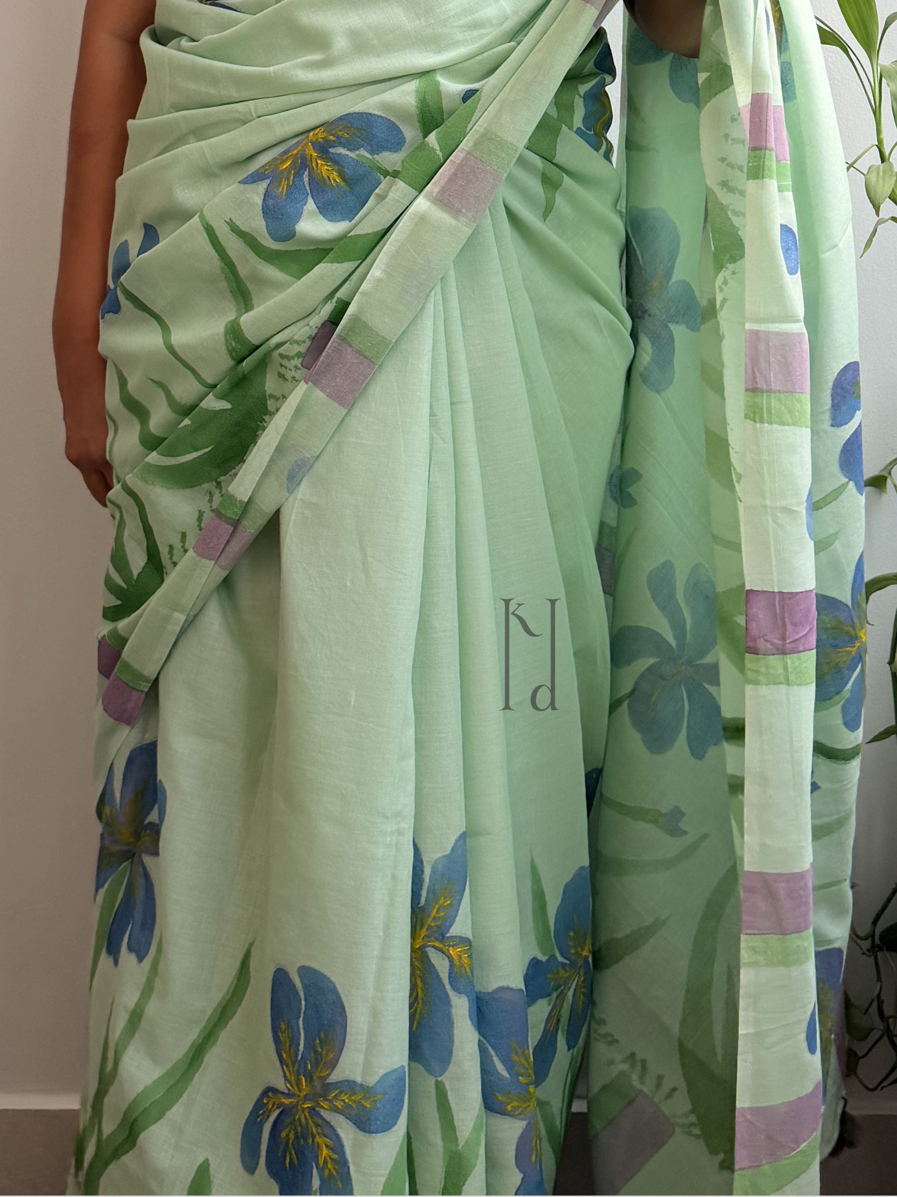 Iris Painted Mul Cotton Saree