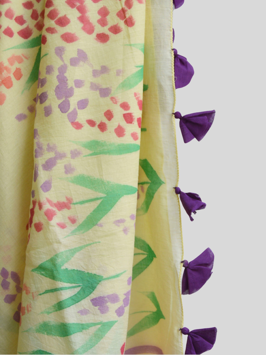 Delphi Painted Mul Cotton Saree- Yellow