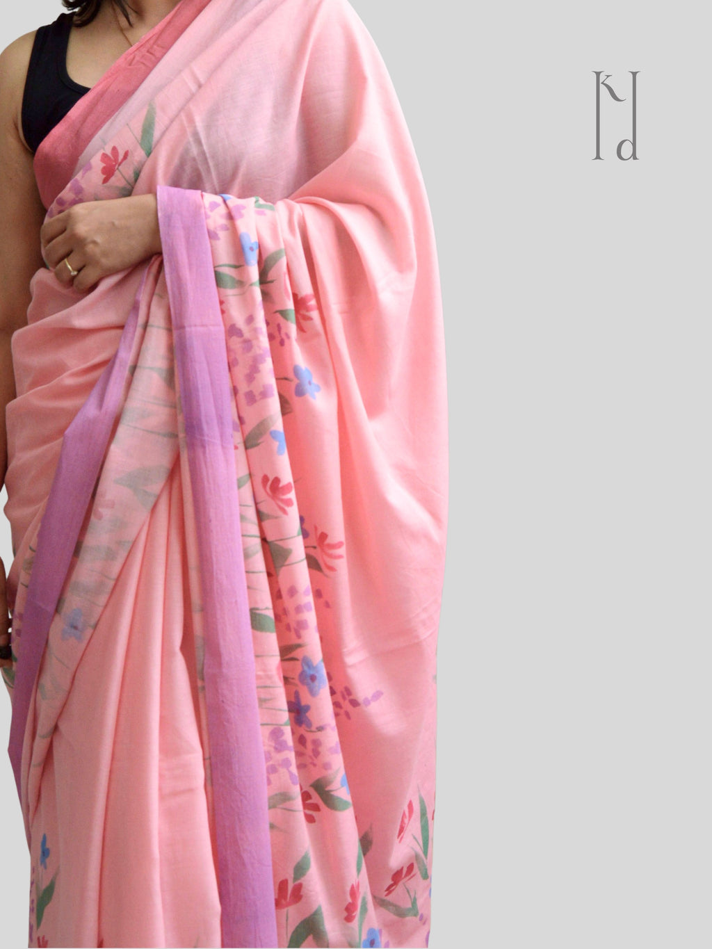 Wildflowers Painted Mul Cotton Saree- Pink