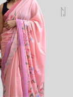 Wildflowers Painted Mul Cotton Saree- Pink