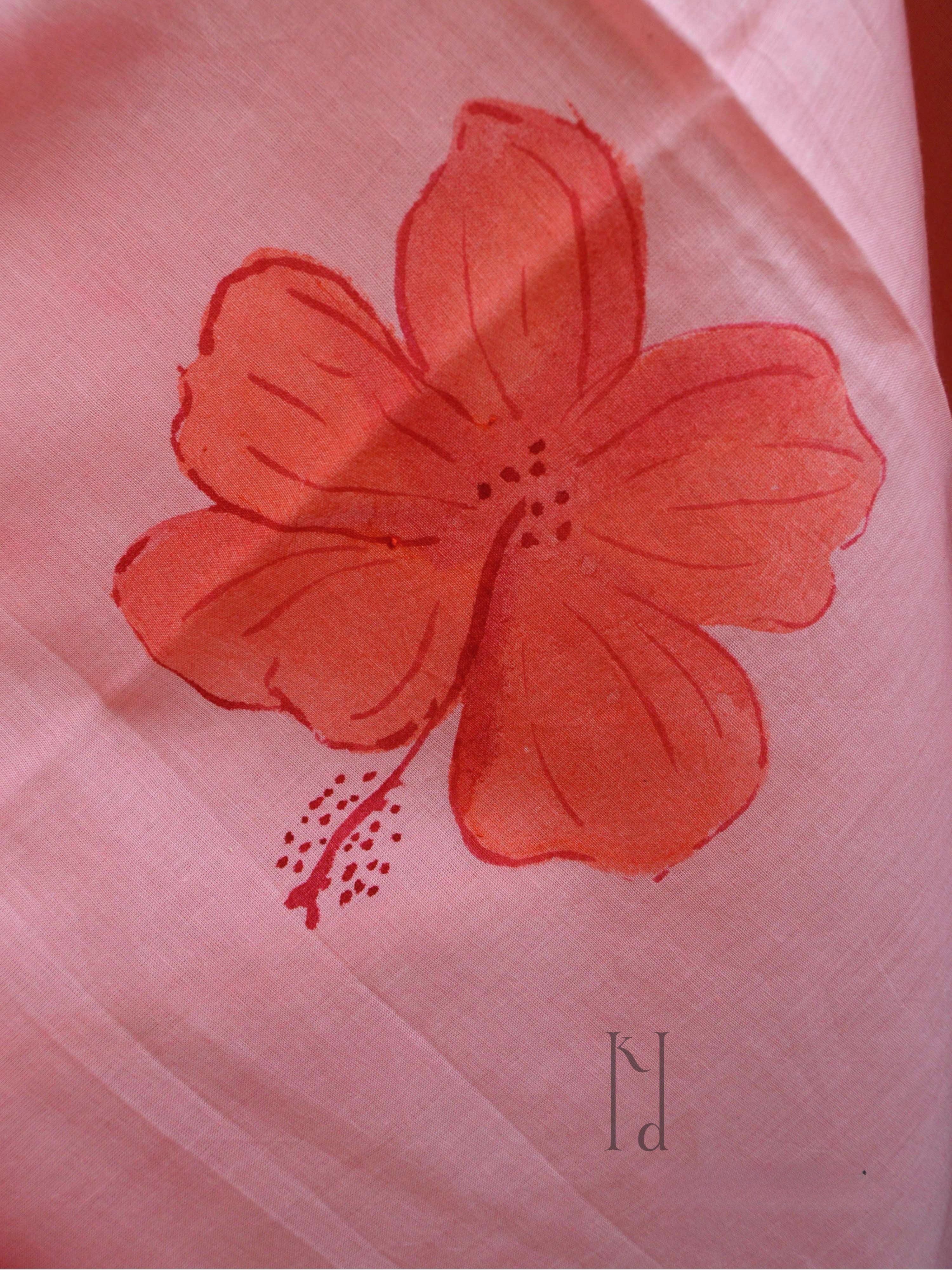 Bagiya Painted Mul Cotton Saree- Pink
