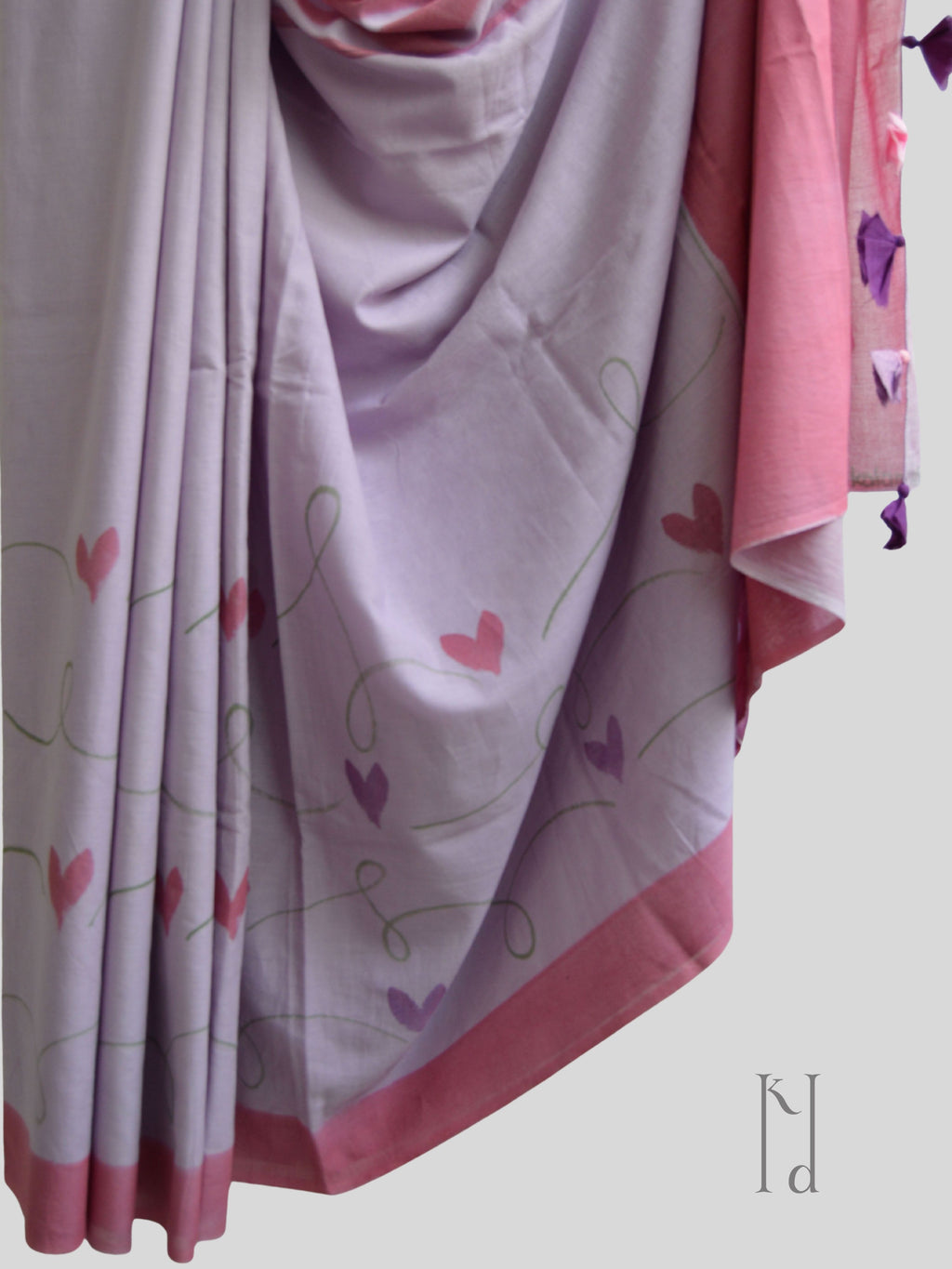Hearts Painted Mul Cotton Saree