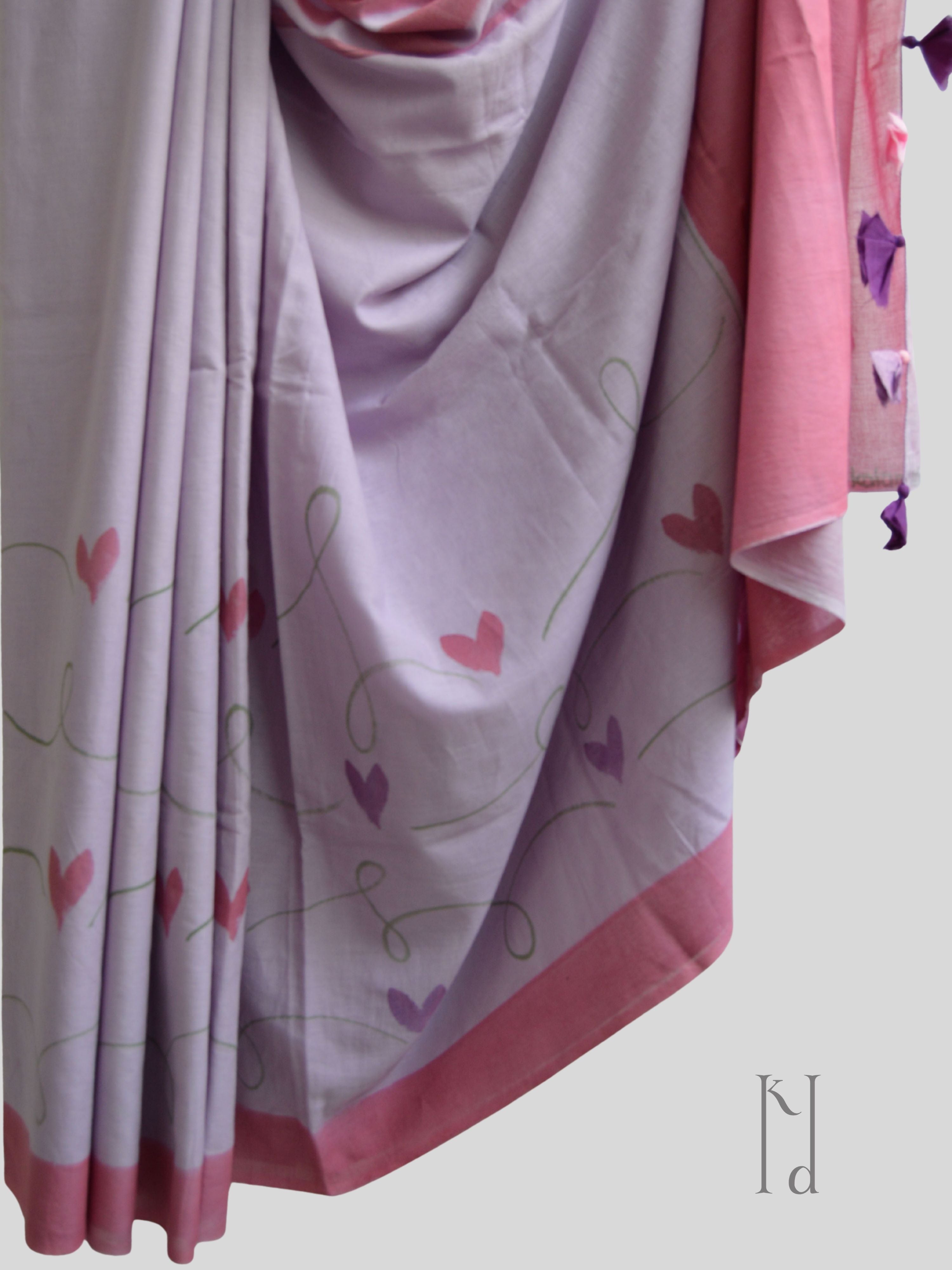 Hearts Painted Mul Cotton Saree
