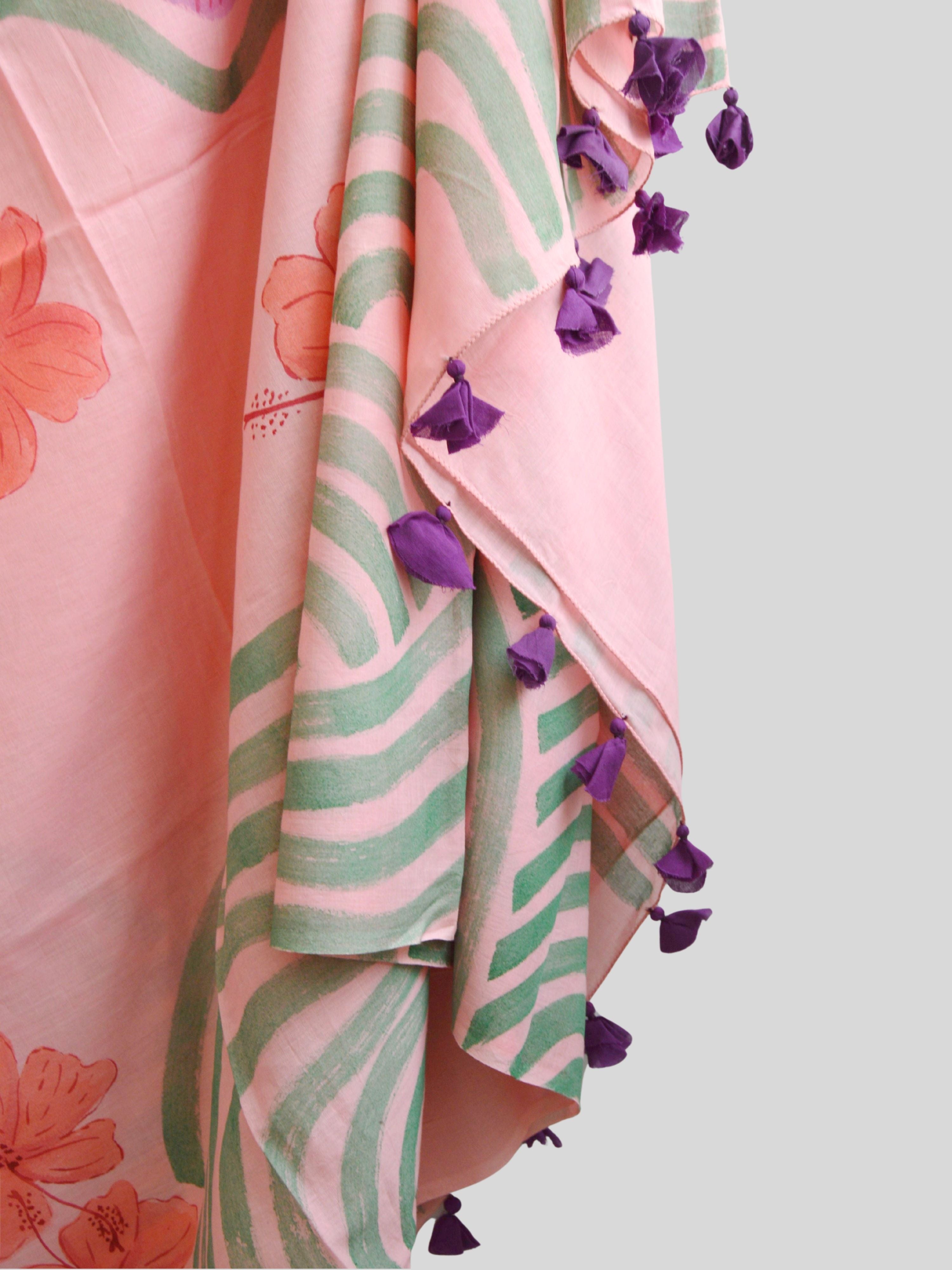 Bagiya Painted Mul Cotton Saree- Pink