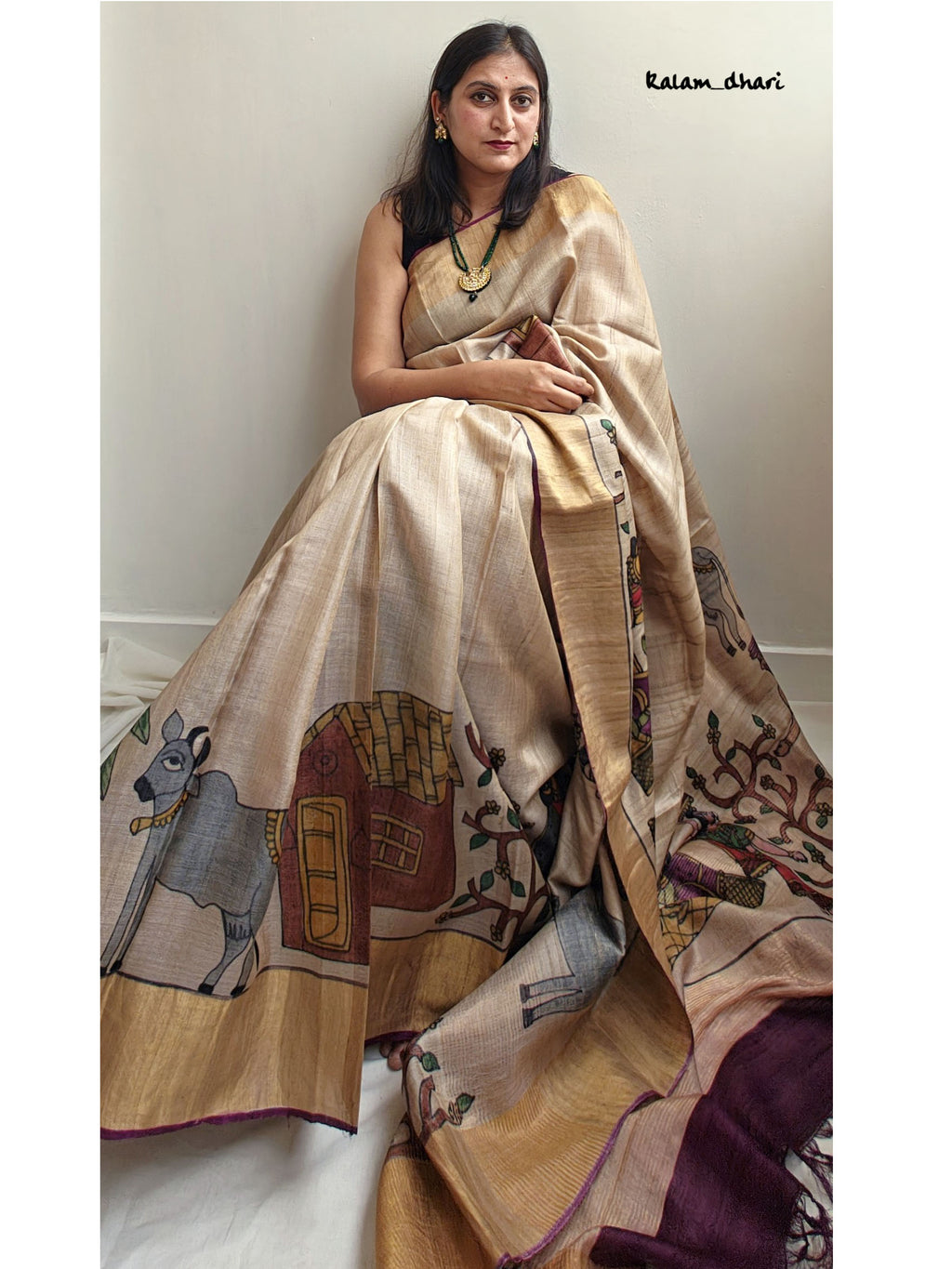 Rozana Painted Kosa Silk Saree- Purple