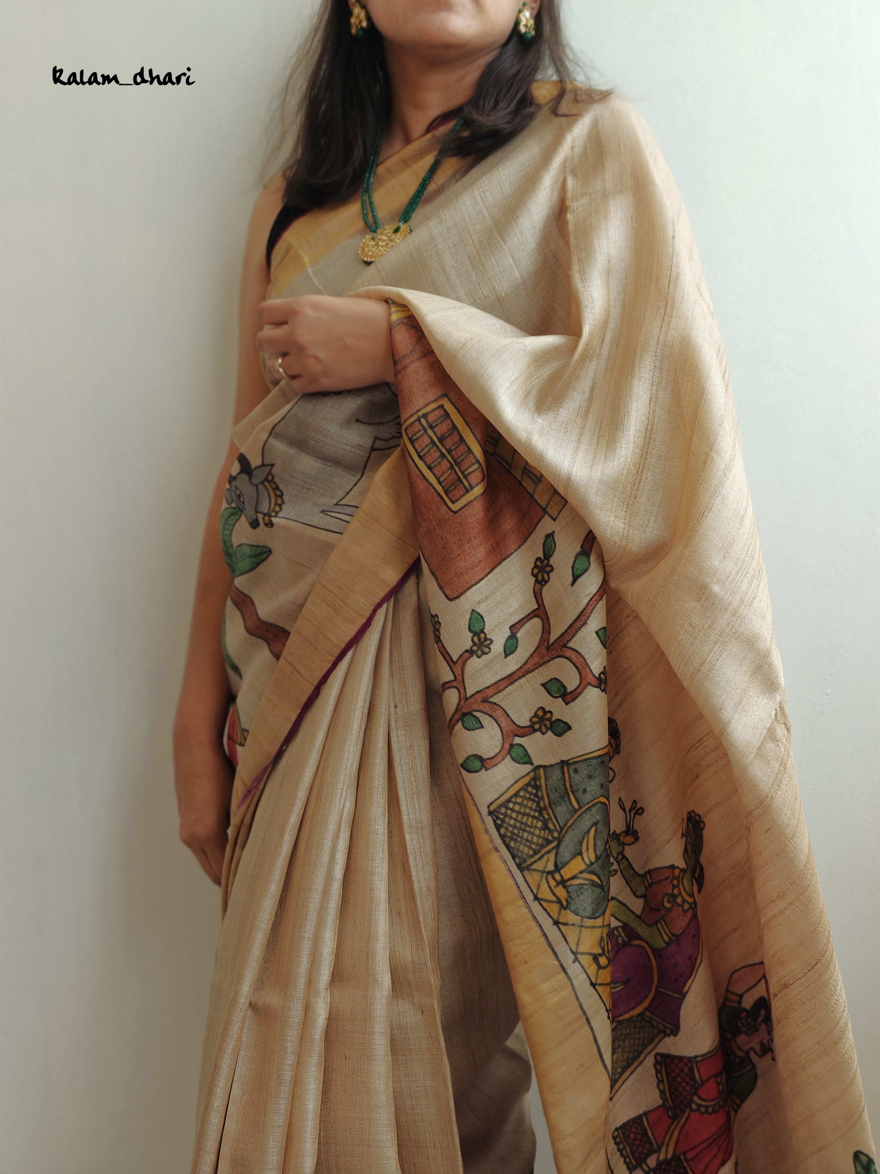 Rozana Painted Kosa Silk Saree- Purple