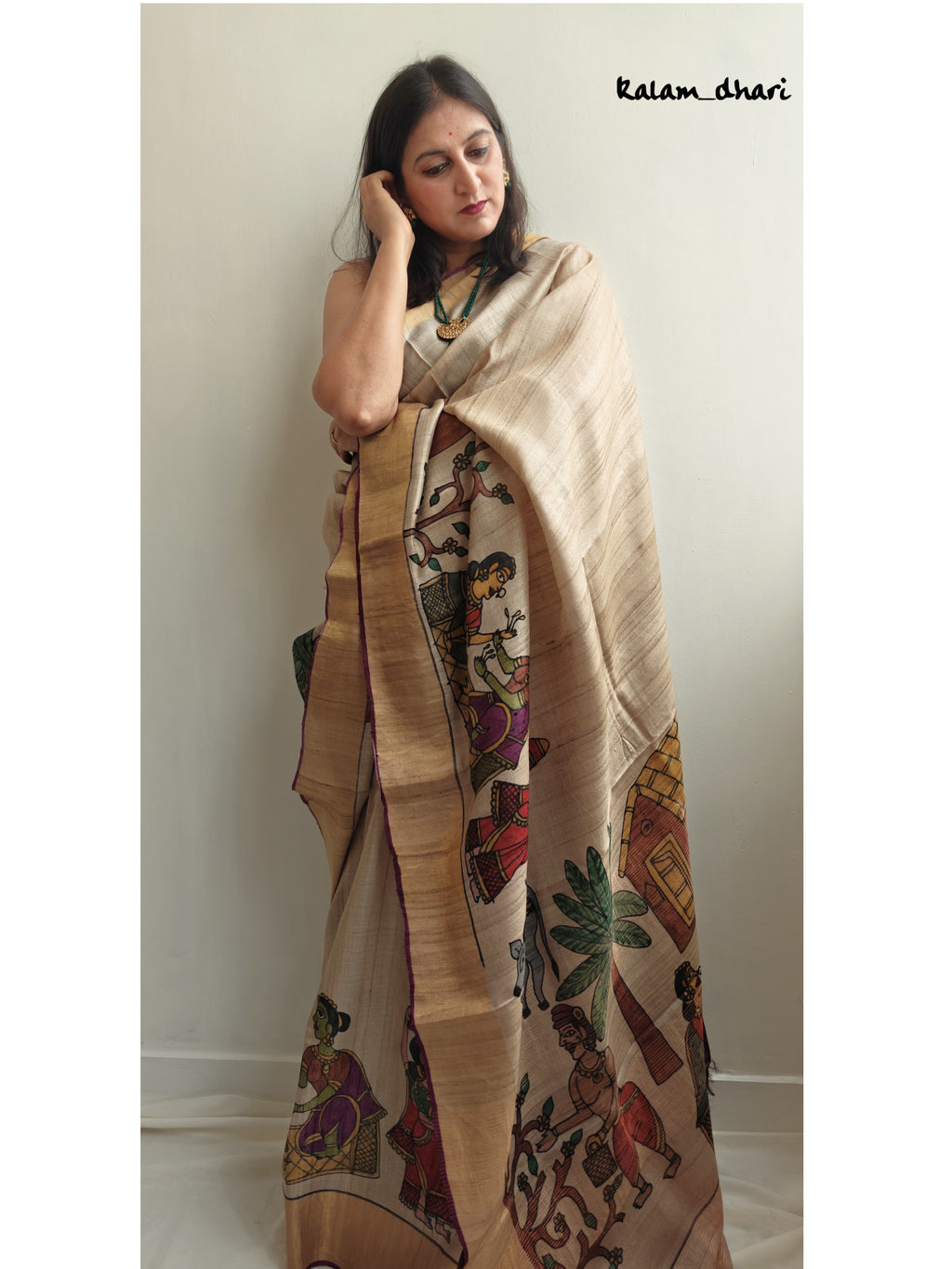 Rozana Painted Kosa Silk Saree- Purple