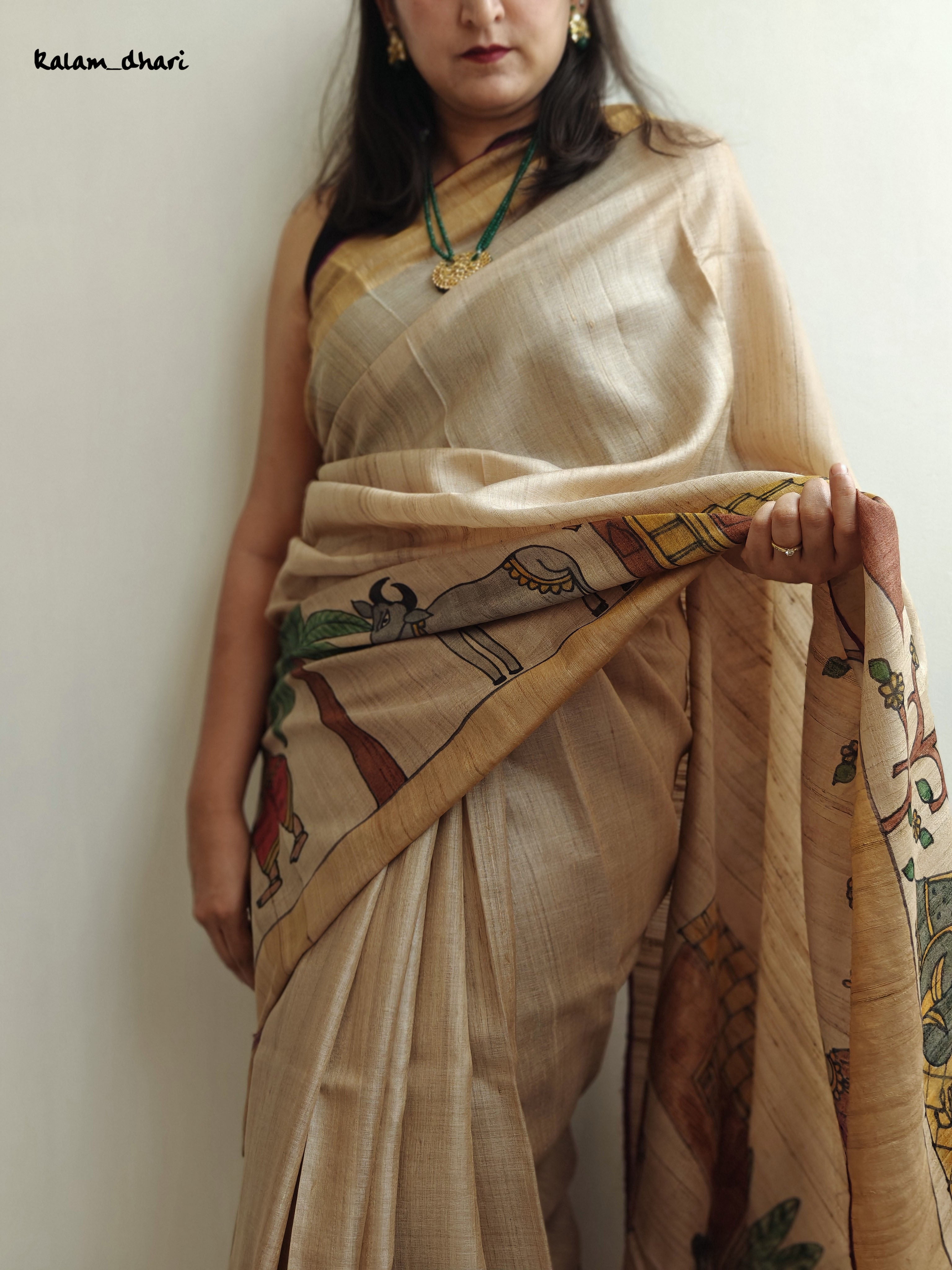 Rozana Painted Kosa Silk Saree- Purple