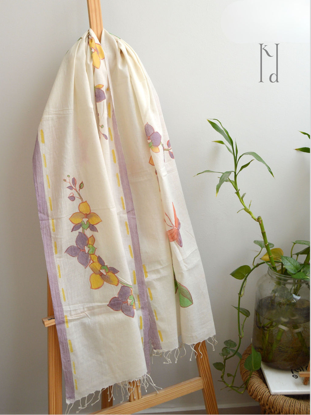 Purple Orchids Muslin Cotton Painted Stole