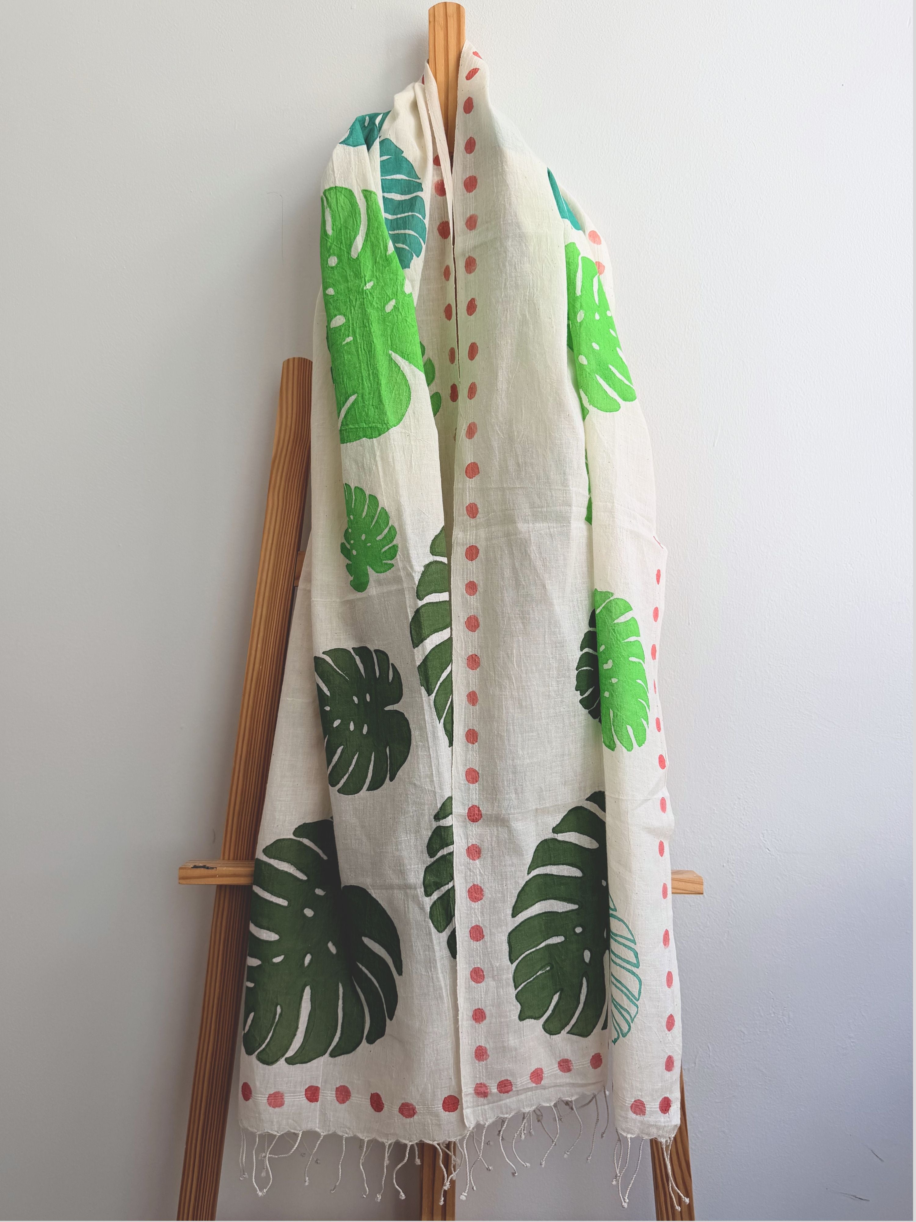 Monstera Painted Cotton Stole