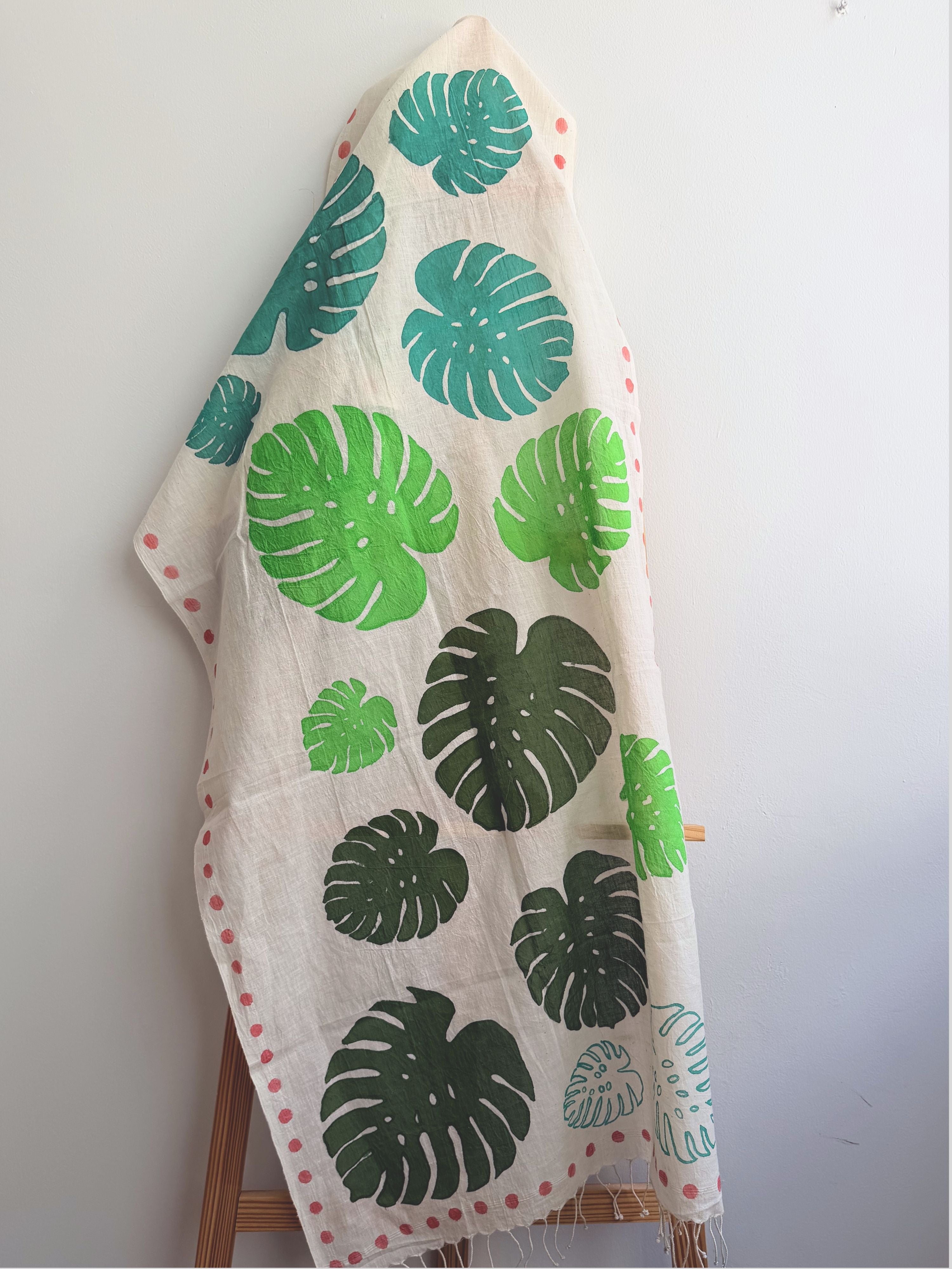 Monstera Painted Cotton Stole