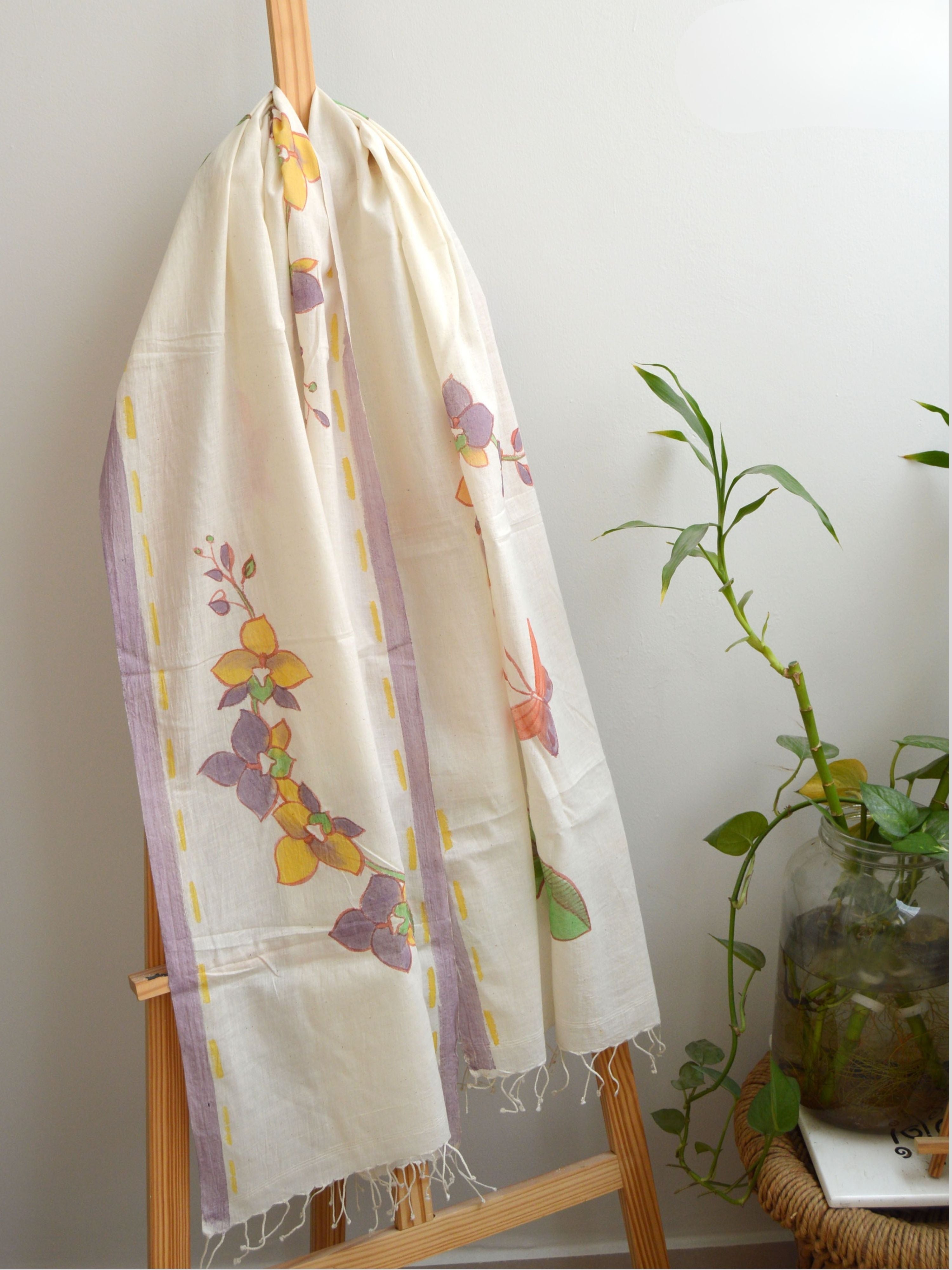 Purple Orchids Painted Cotton Stole