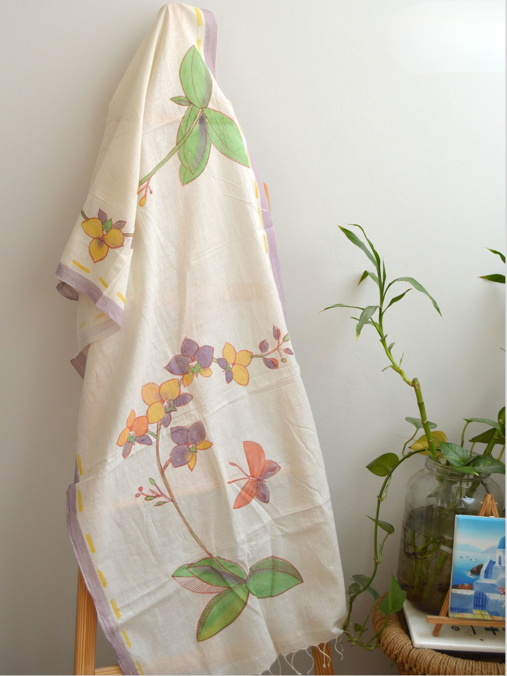 Purple Orchids Painted Cotton Stole