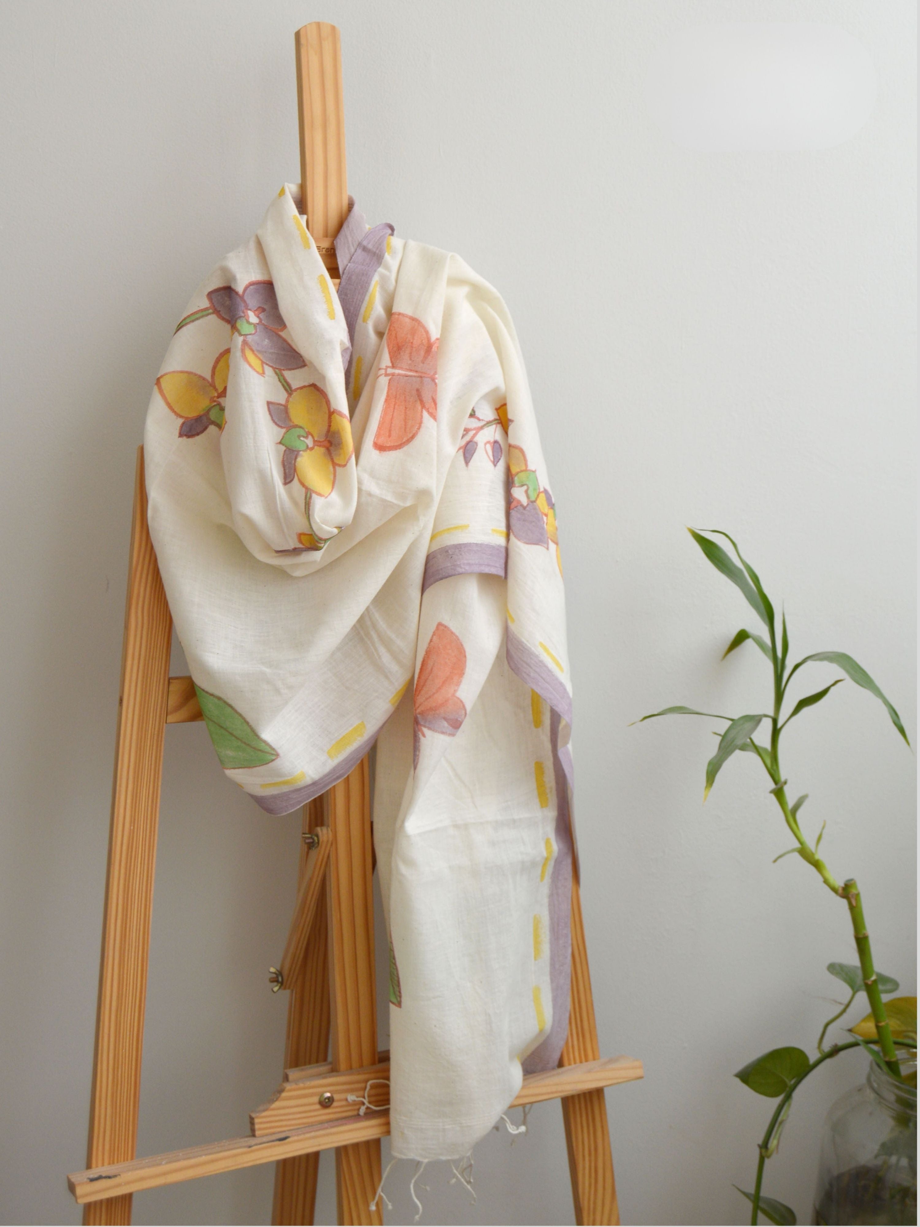 Purple Orchids Painted Cotton Stole