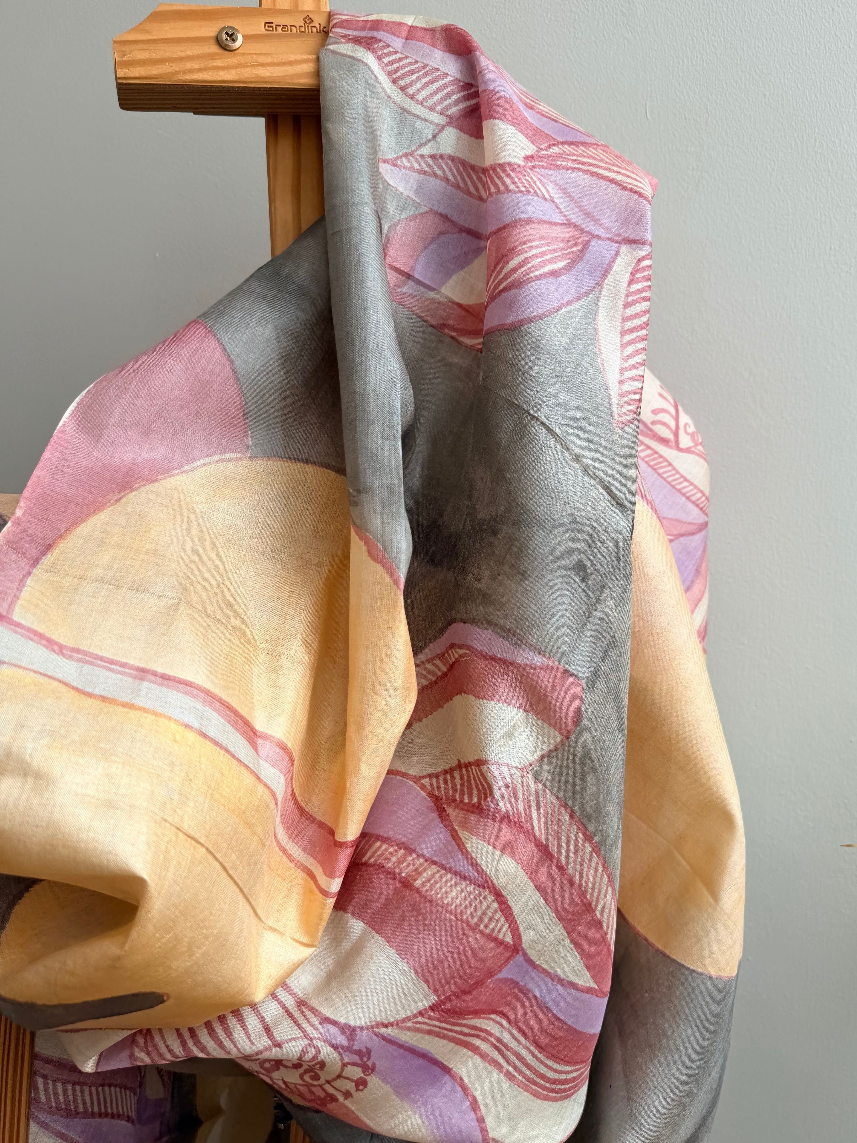Lotus Painted Silk Dupatta