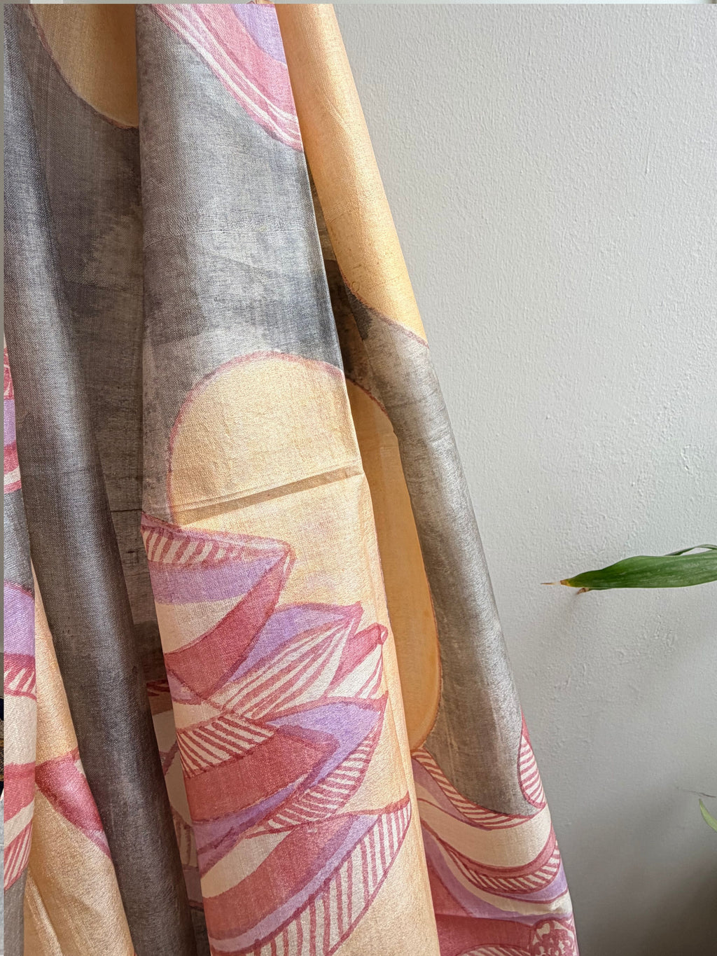 Lotus Painted Silk Dupatta