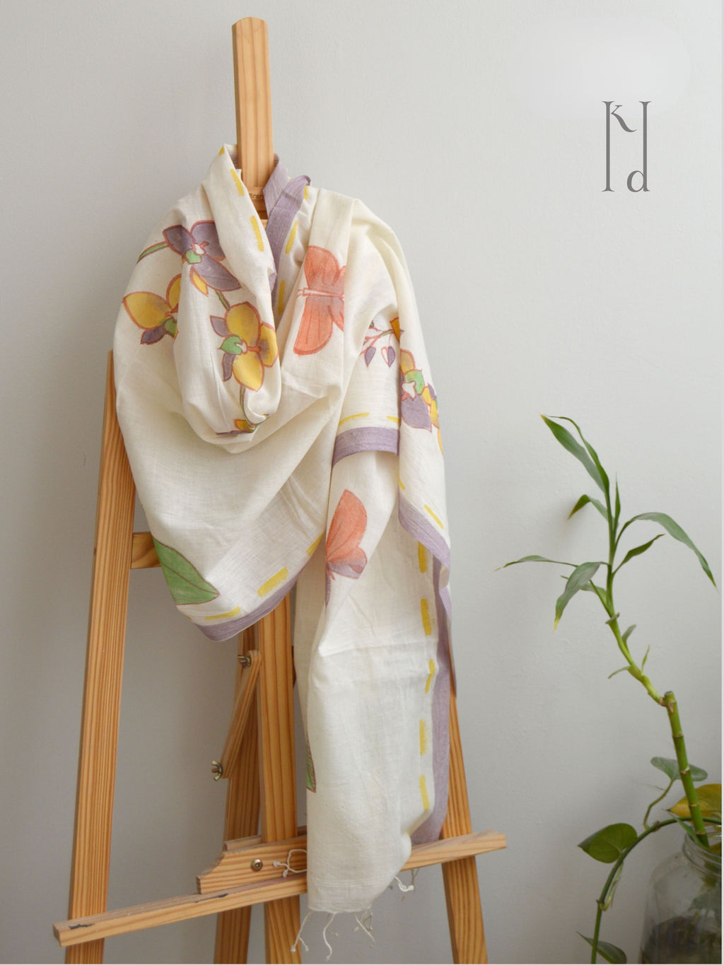 Purple Orchids Muslin Cotton Painted Stole