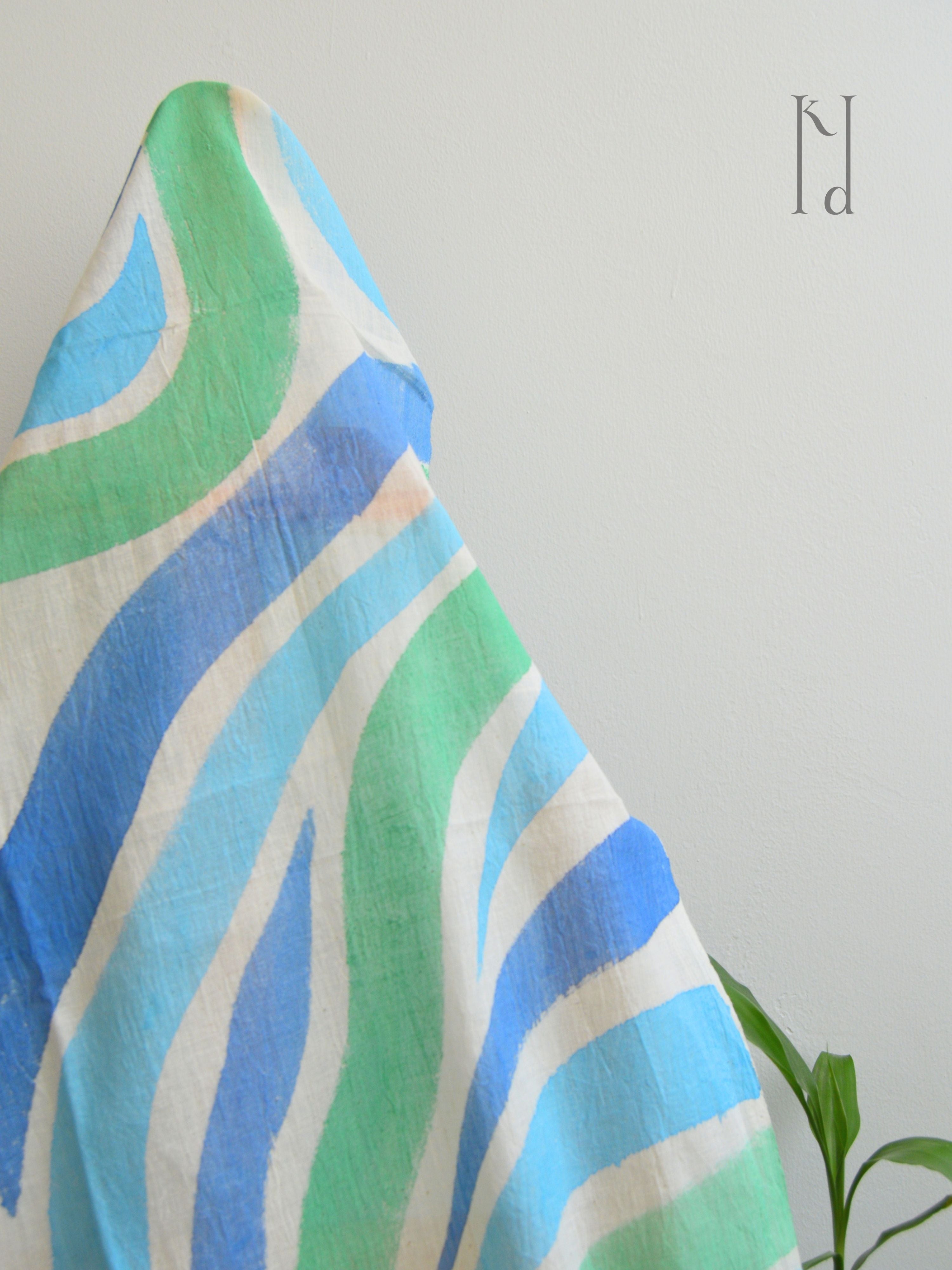 Vaayu Blue Muslin Cotton Painted Stole