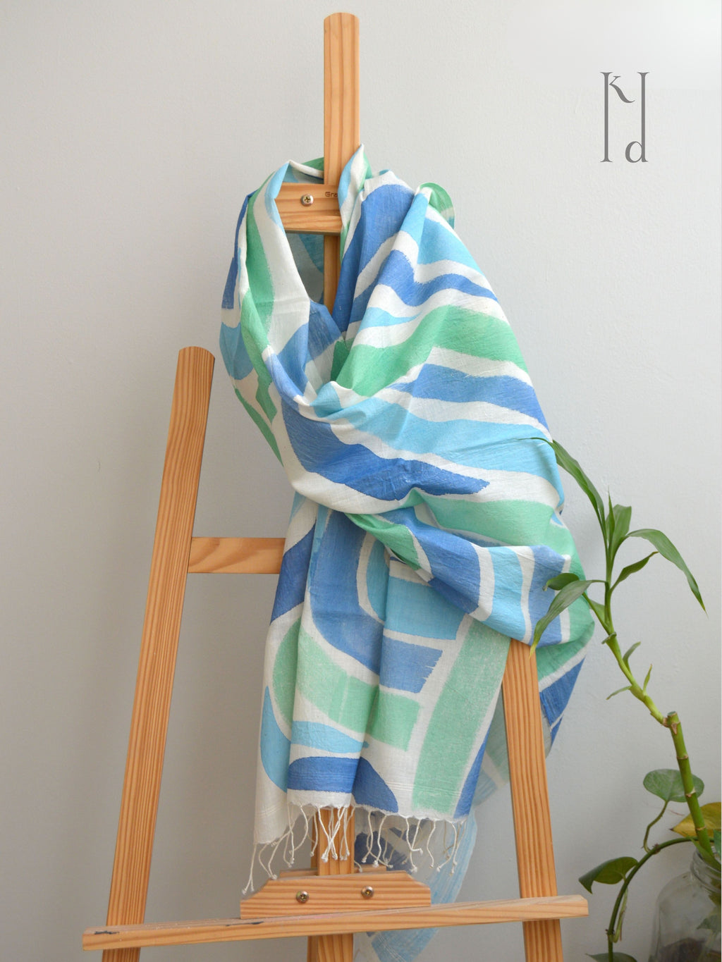 Vaayu Blue Muslin Cotton Painted Stole