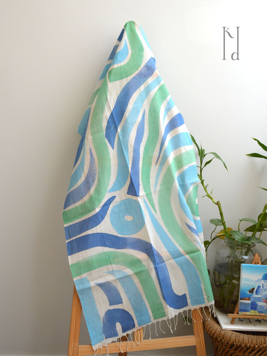 Vaayu Blue Muslin Cotton Painted Stole