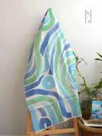 Vaayu Blue Muslin Cotton Painted Stole