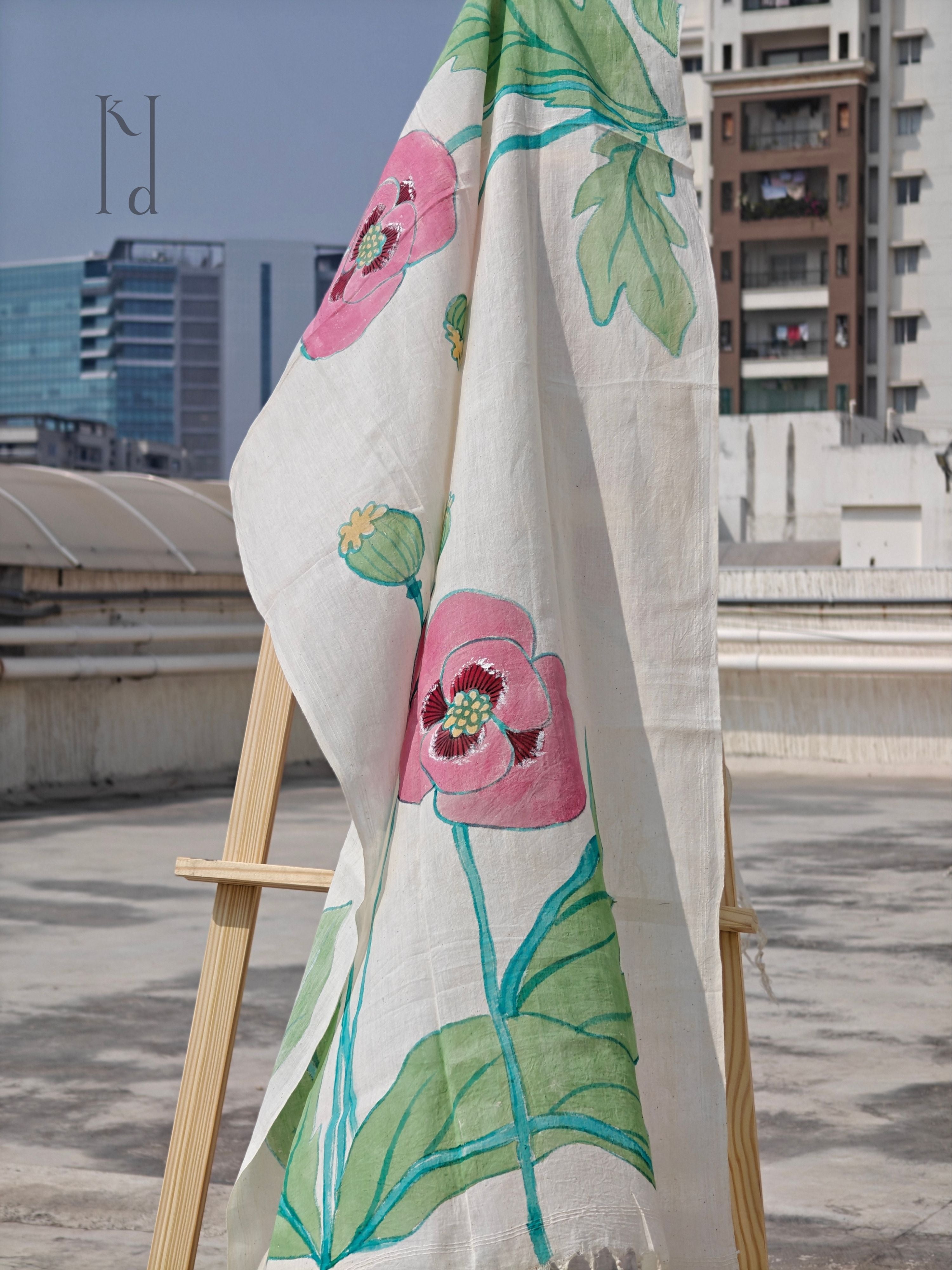 Poppies Muslin Painted Dupatta
