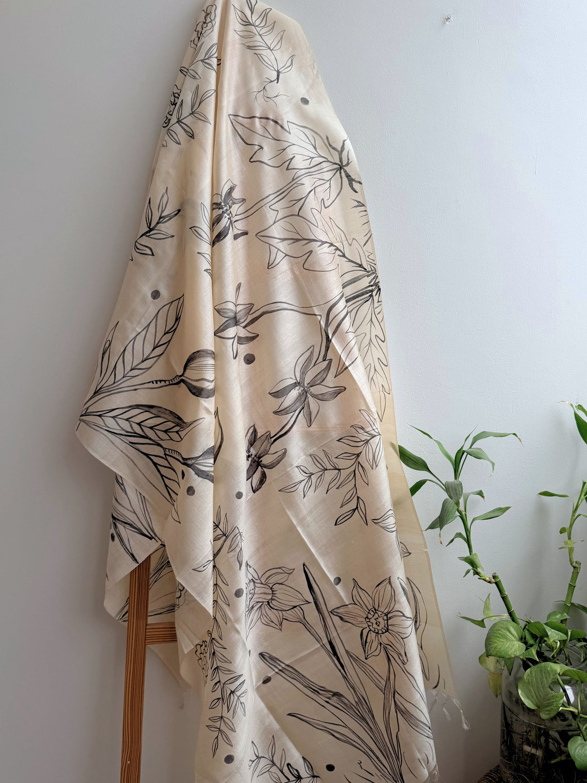 Gardenia Painted Silk Dupatta