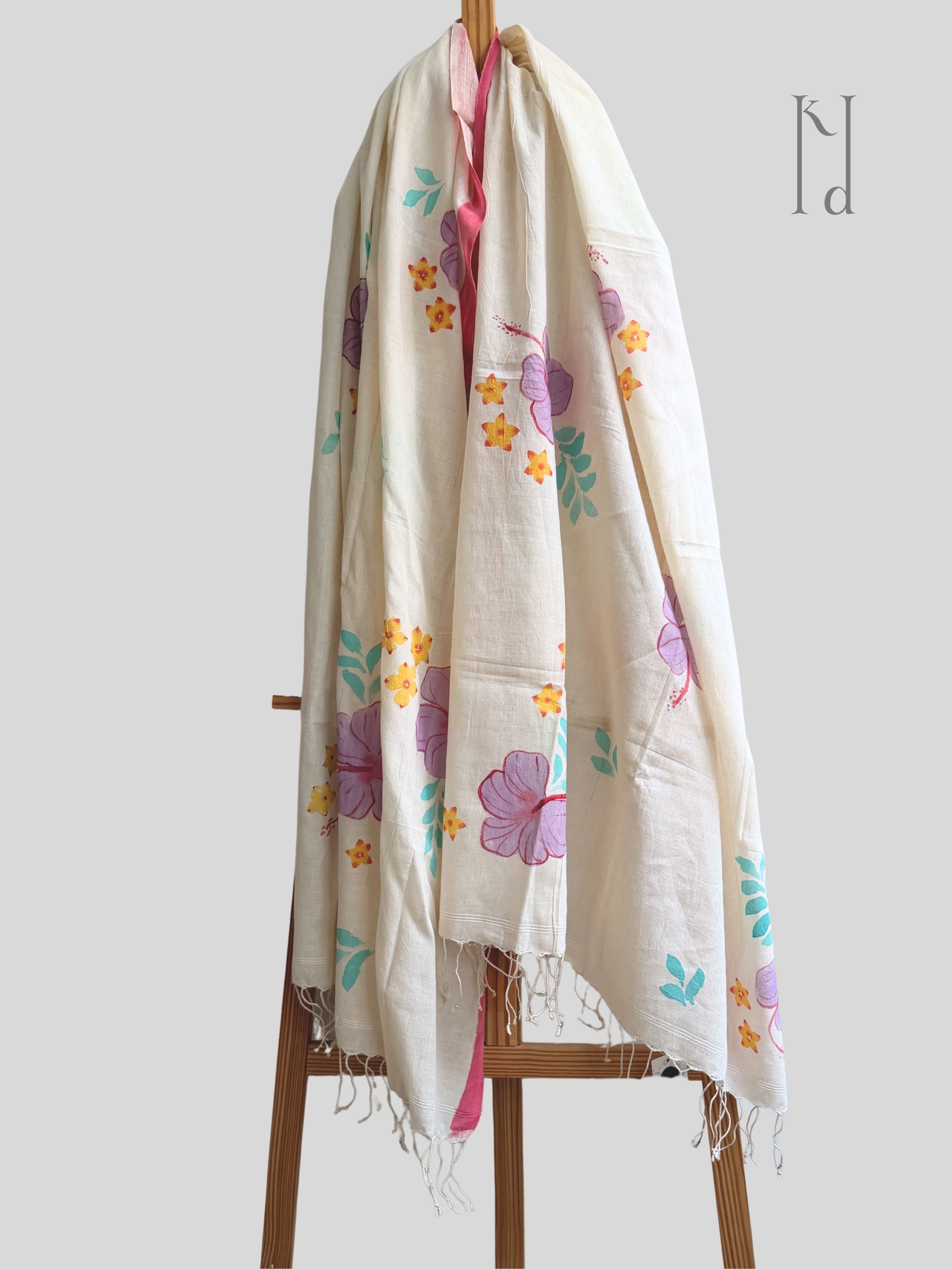 HIbiscus Painted Muslin Dupatta