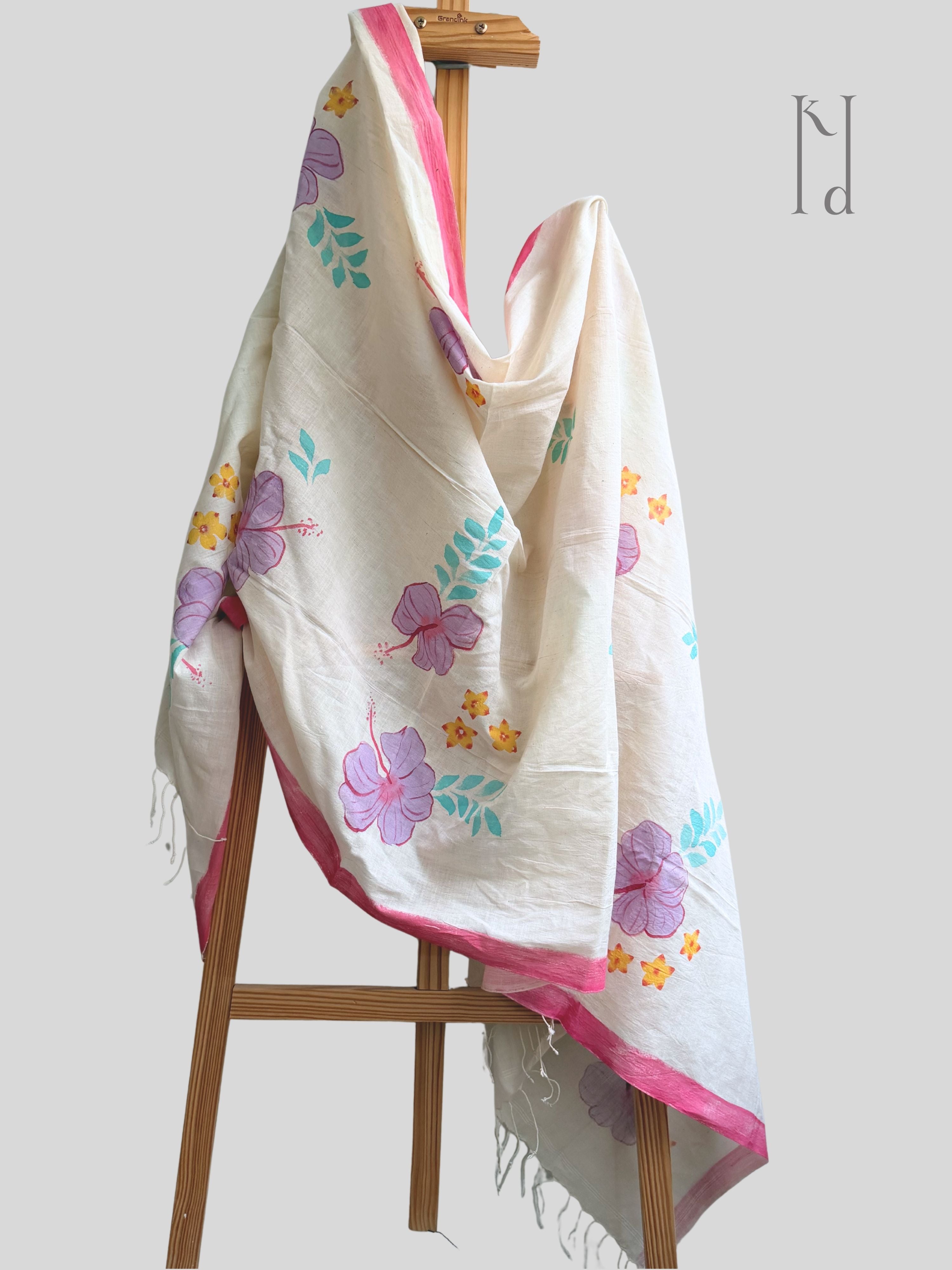 HIbiscus Painted Muslin Dupatta