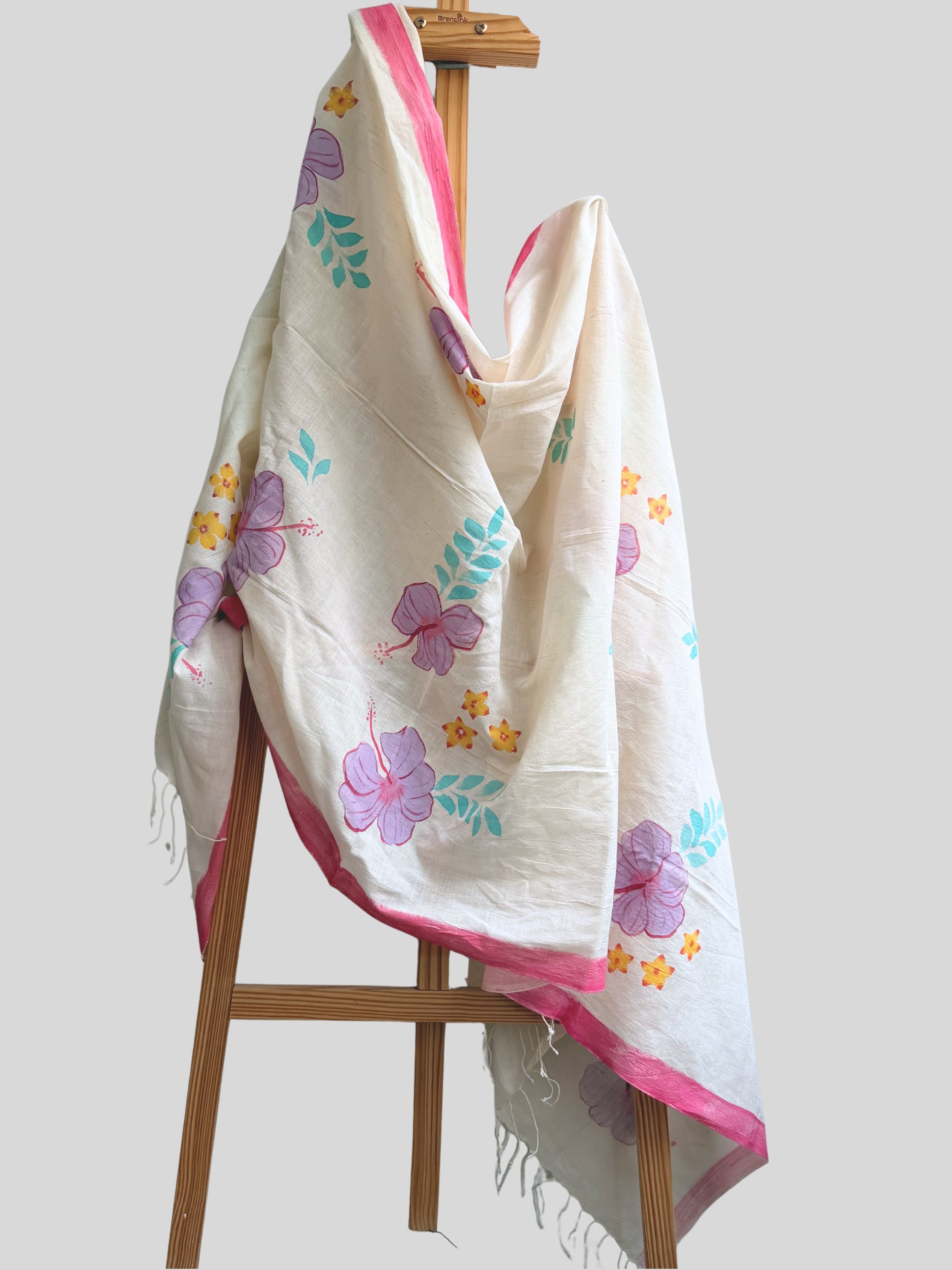Hibiscus Painted Cotton Dupatta