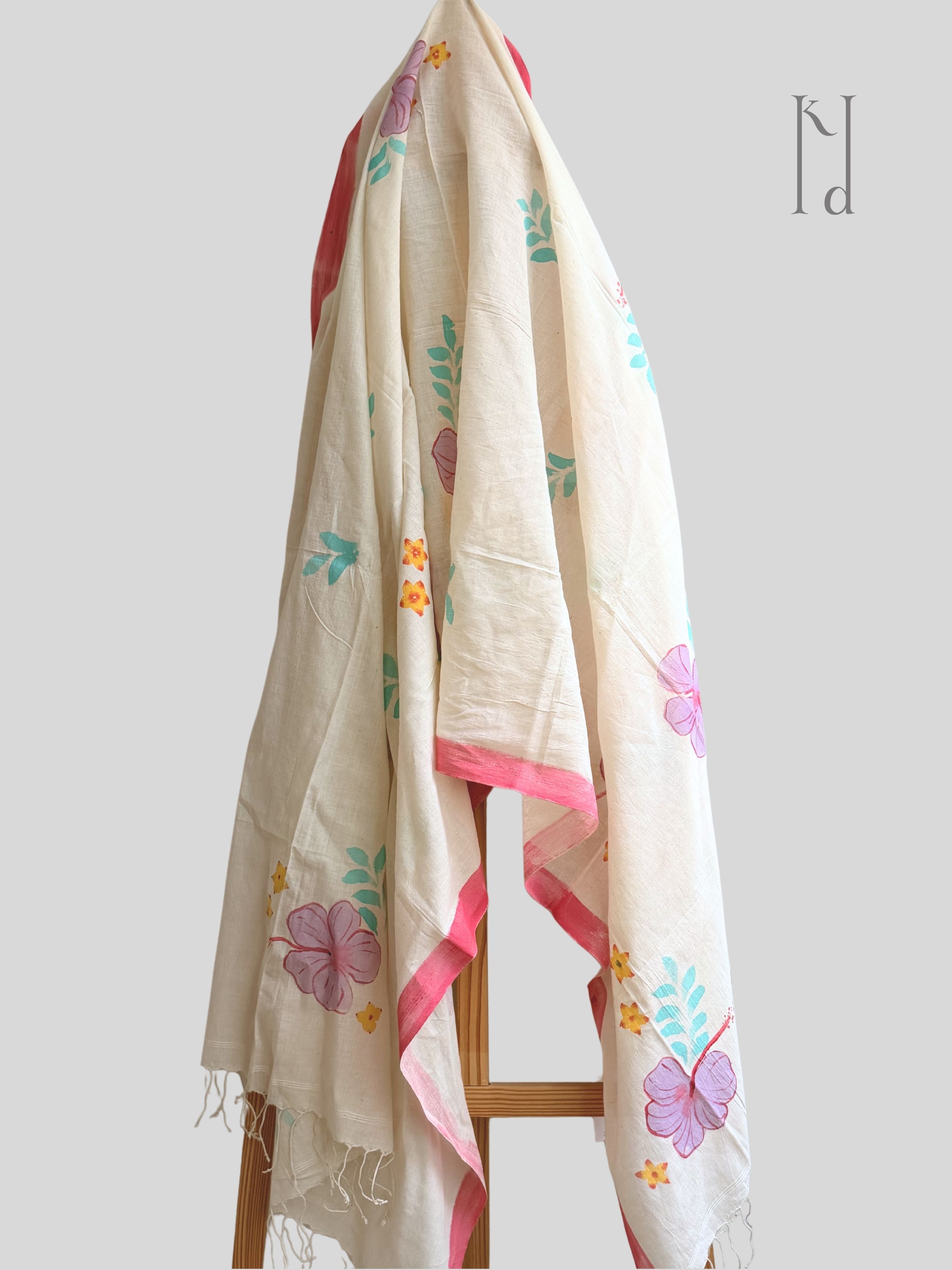HIbiscus Painted Muslin Dupatta