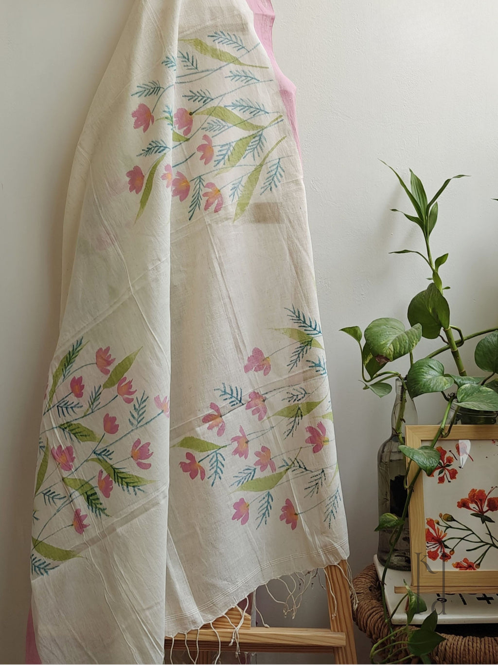 Phool Painted Cotton Dupatta