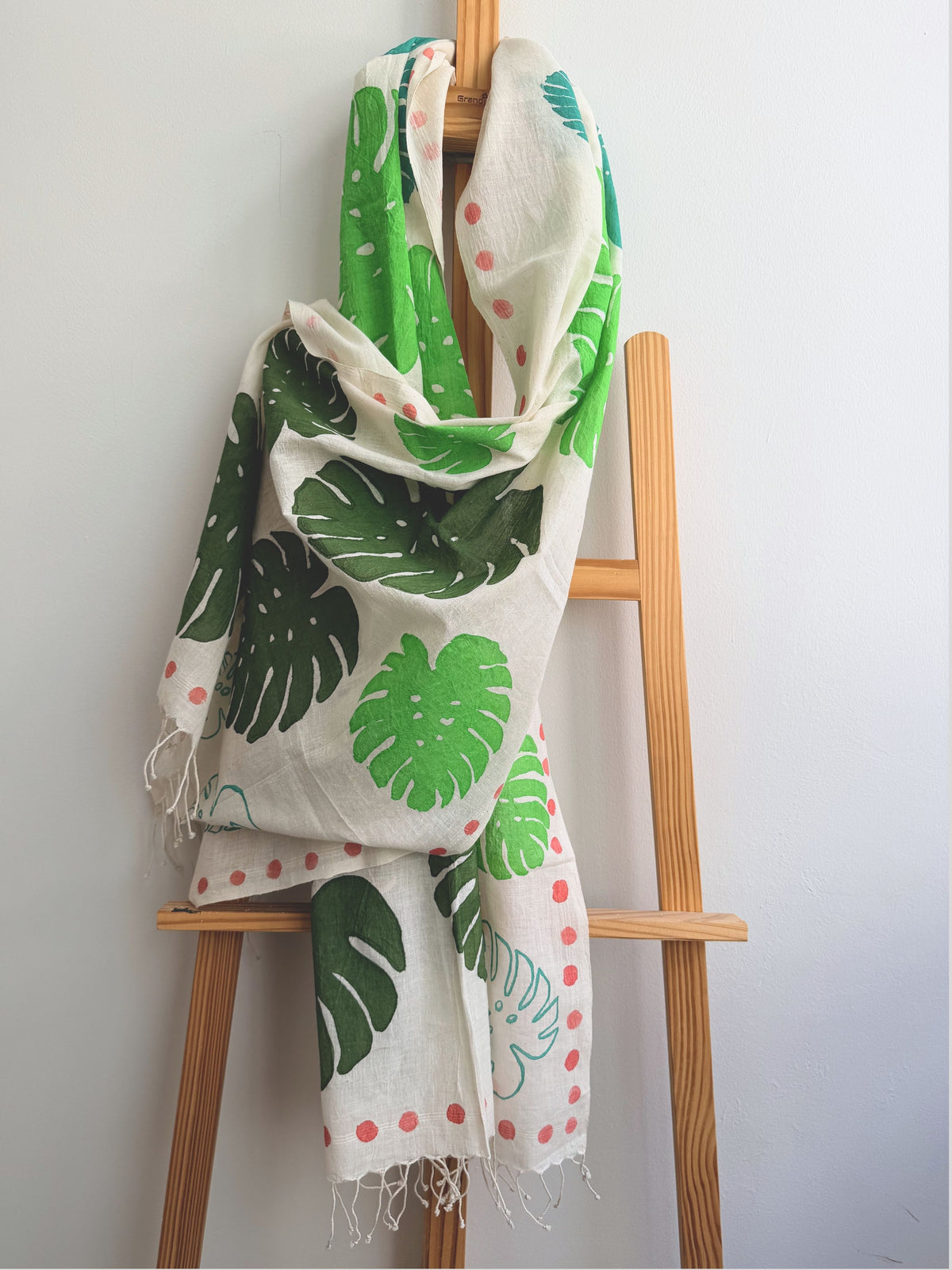 Monstera Painted Cotton Stole
