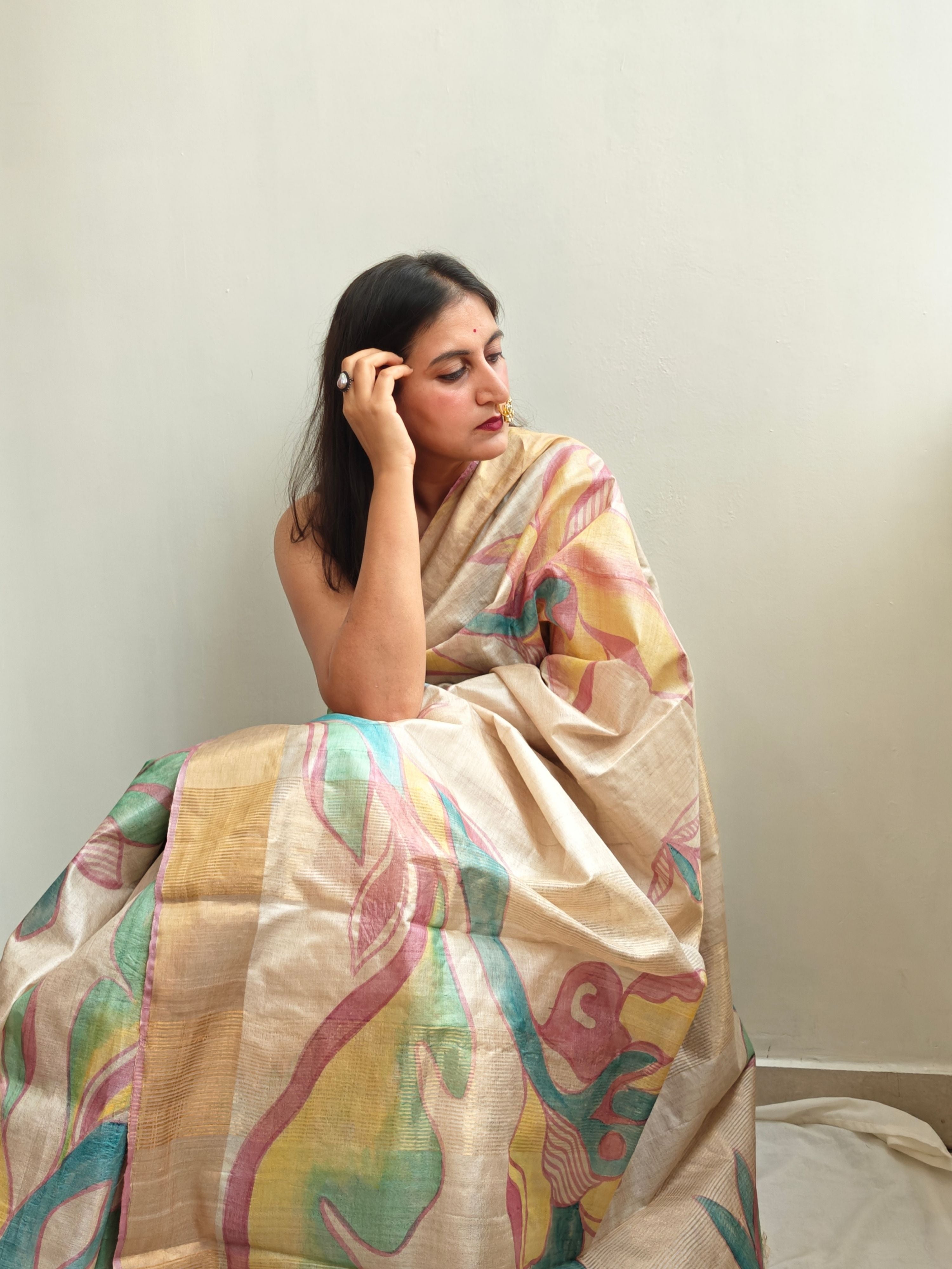 Ajanta Painted Kosa Silk Saree
