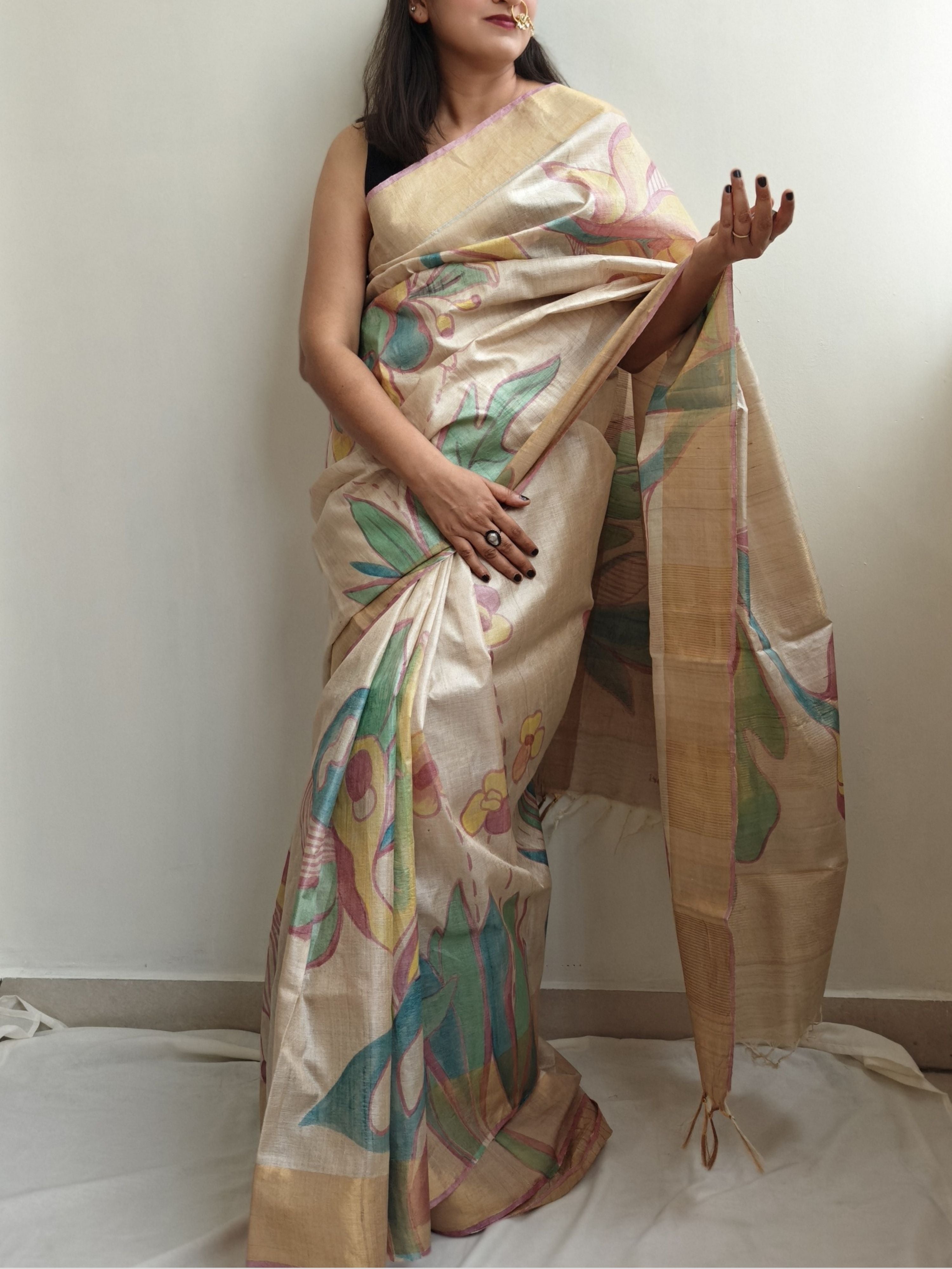 Ajanta Painted Kosa Silk Saree