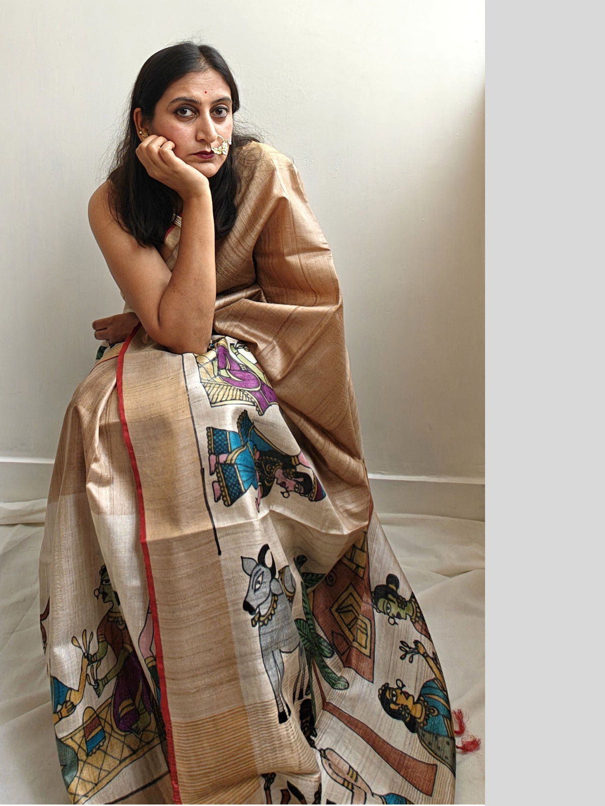 Rozana Painted Tussar Saree- Red
