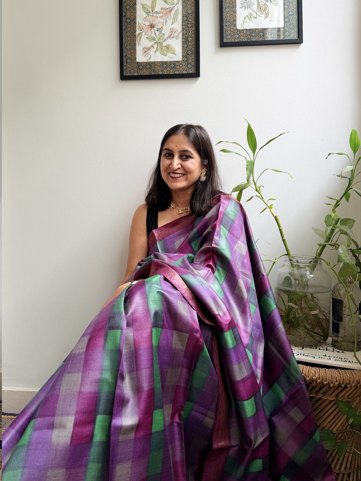 Plaid Painted Tussar Saree