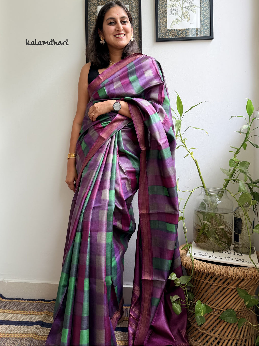 Plaid Kosa Silk Saree