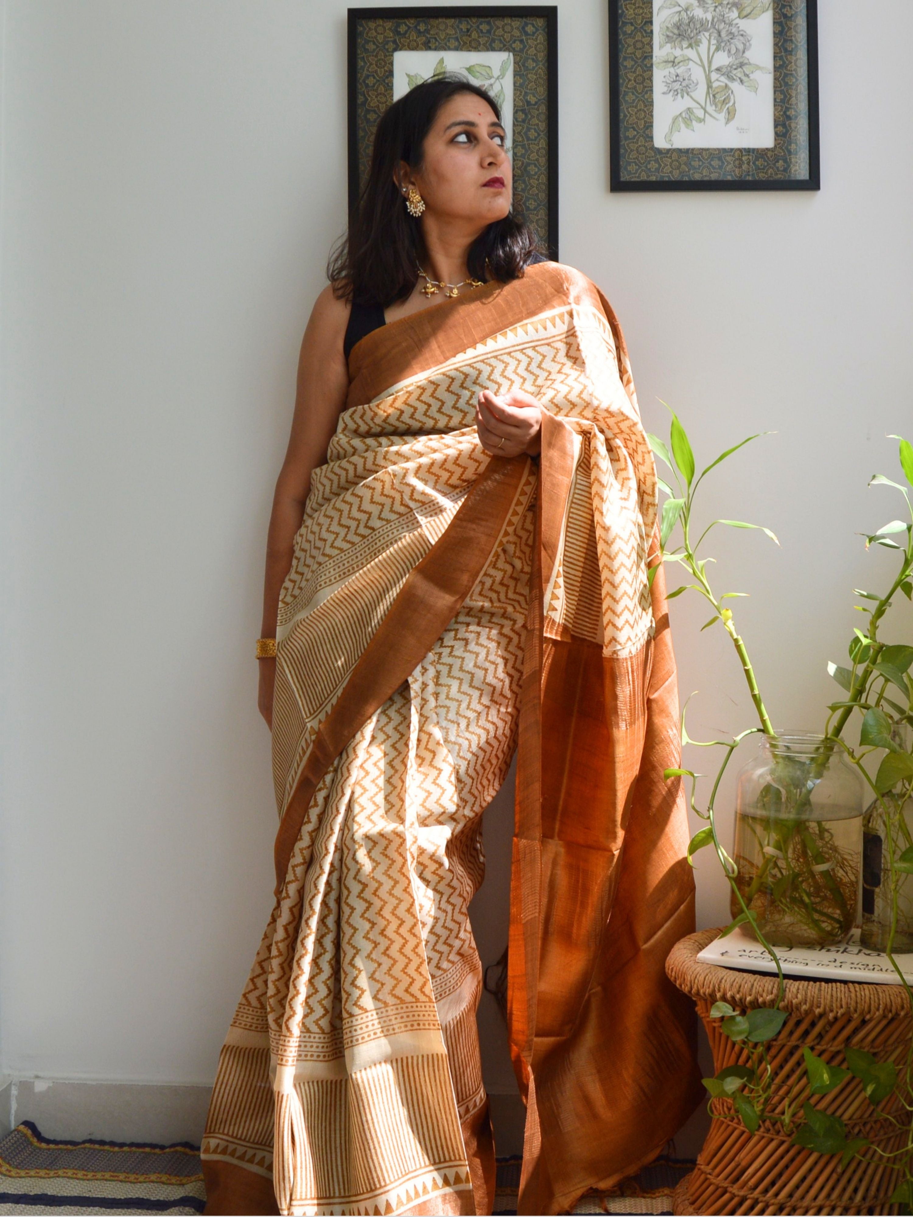 Chevron Tussar Saree
