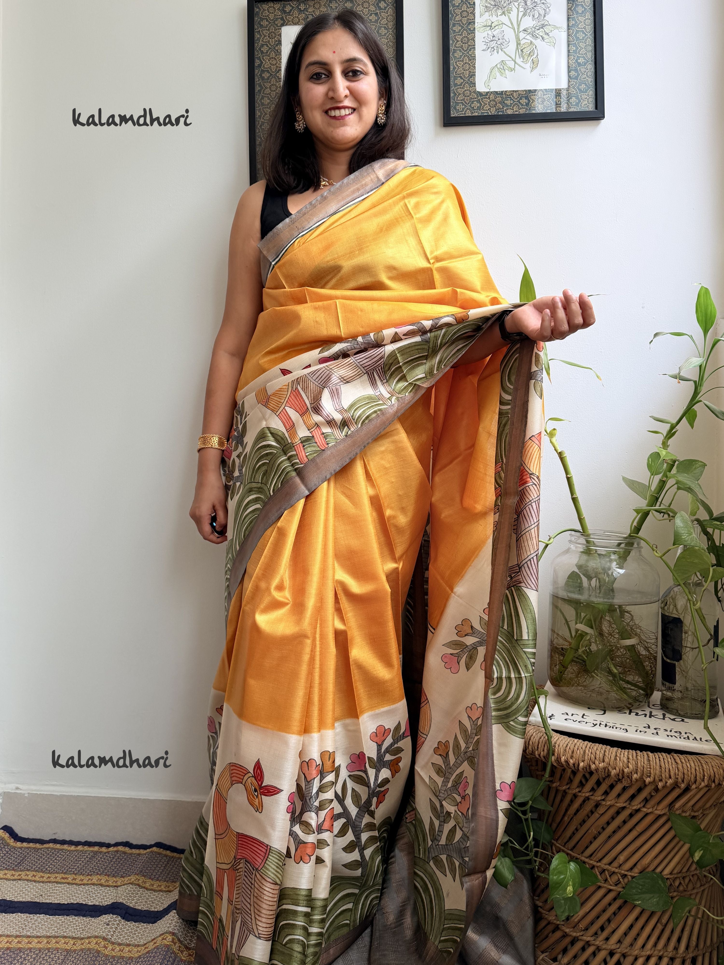 Aranya Yellow Painted Kosa Saree