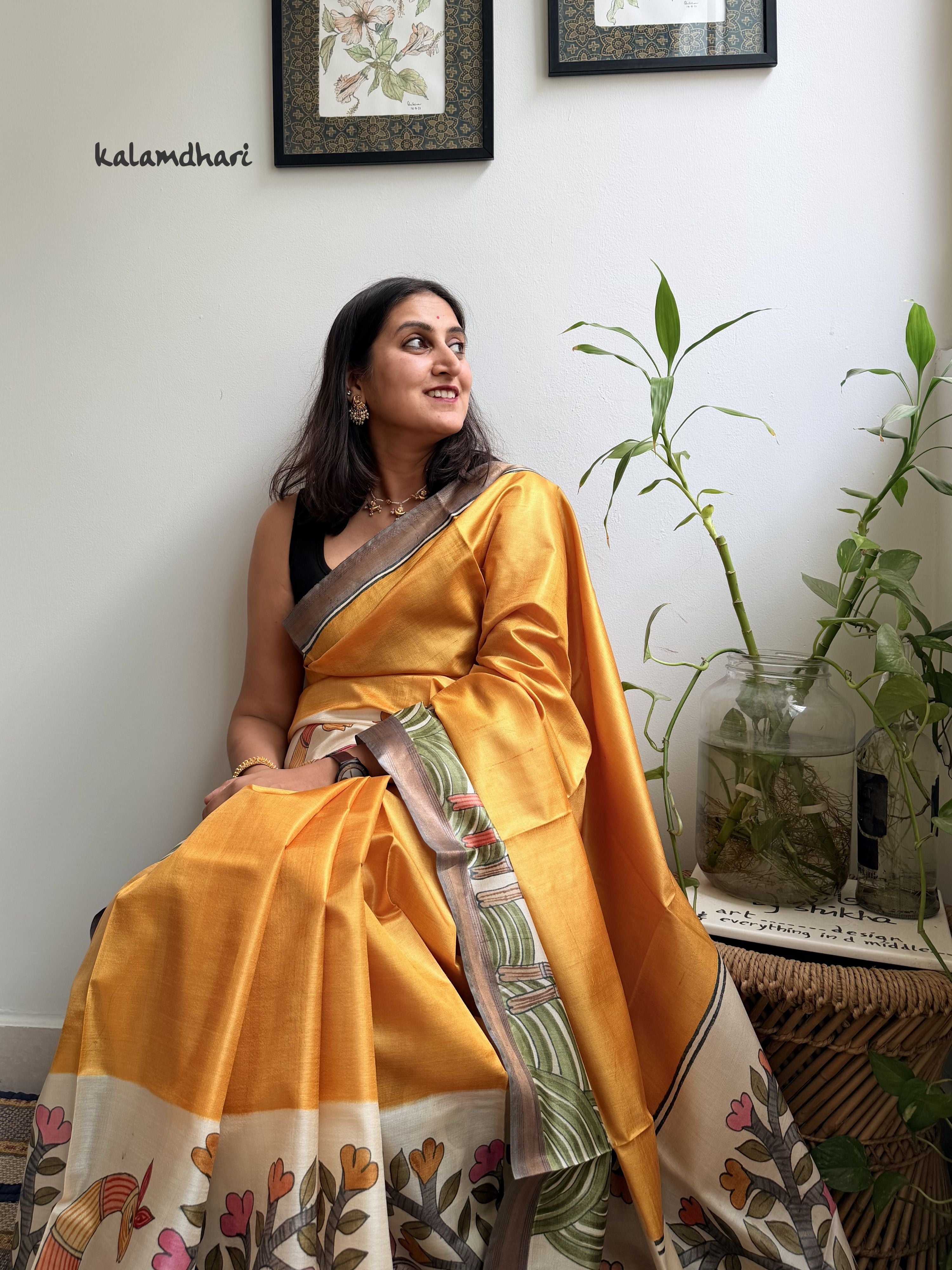 Aranya Yellow Painted Kosa Saree