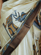 Tribal Painted Tussar Saree Beige