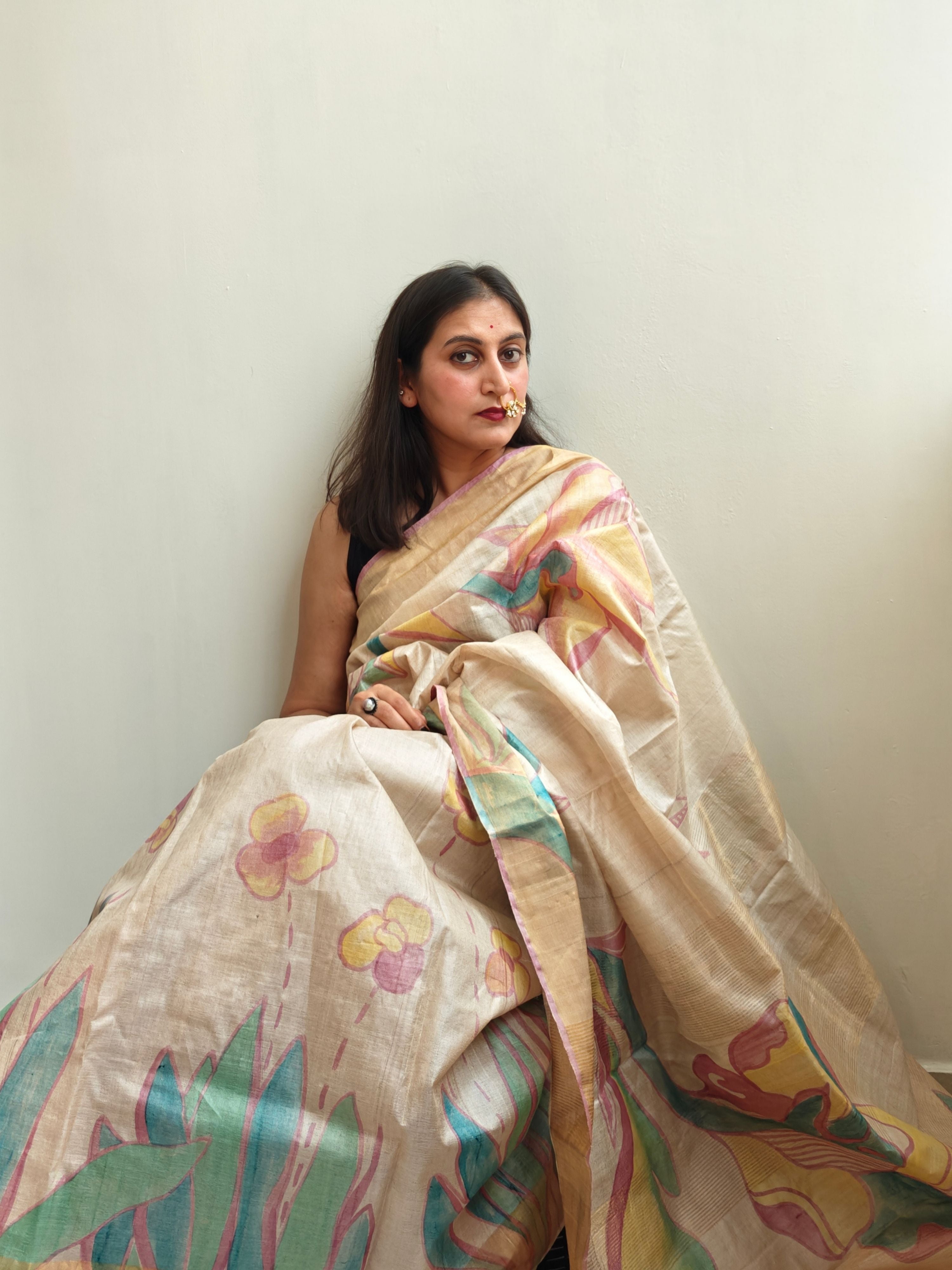 Ajanta Painted Kosa Silk Saree