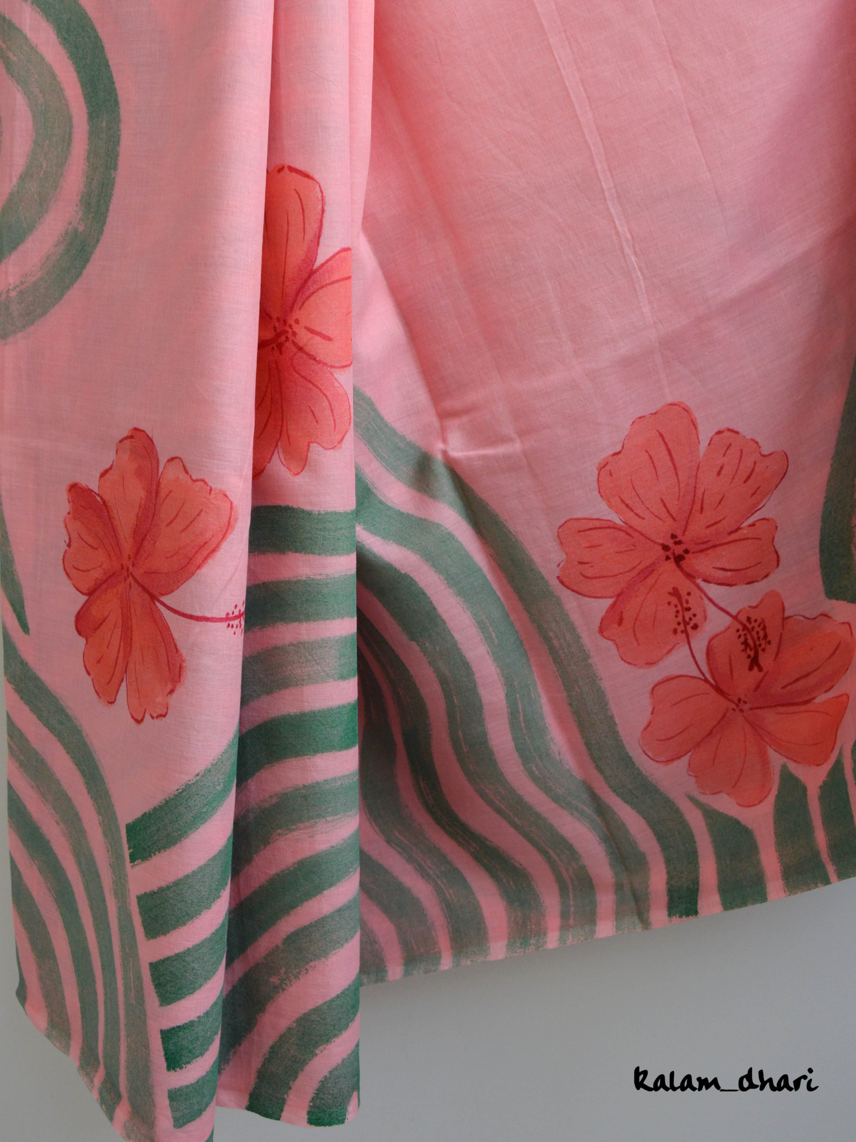 Bagiya Painted Mul Cotton Saree- Pink